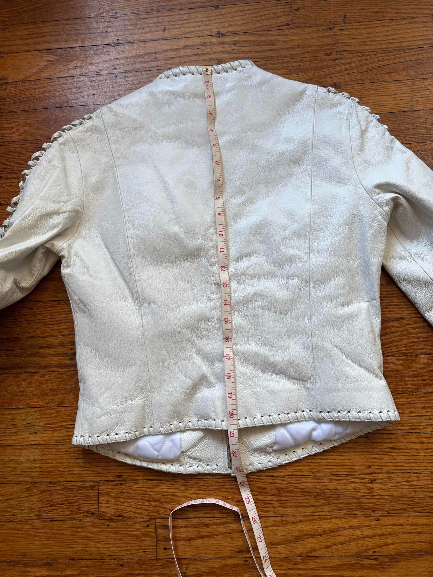 White Leather Women's Jacket, Size M