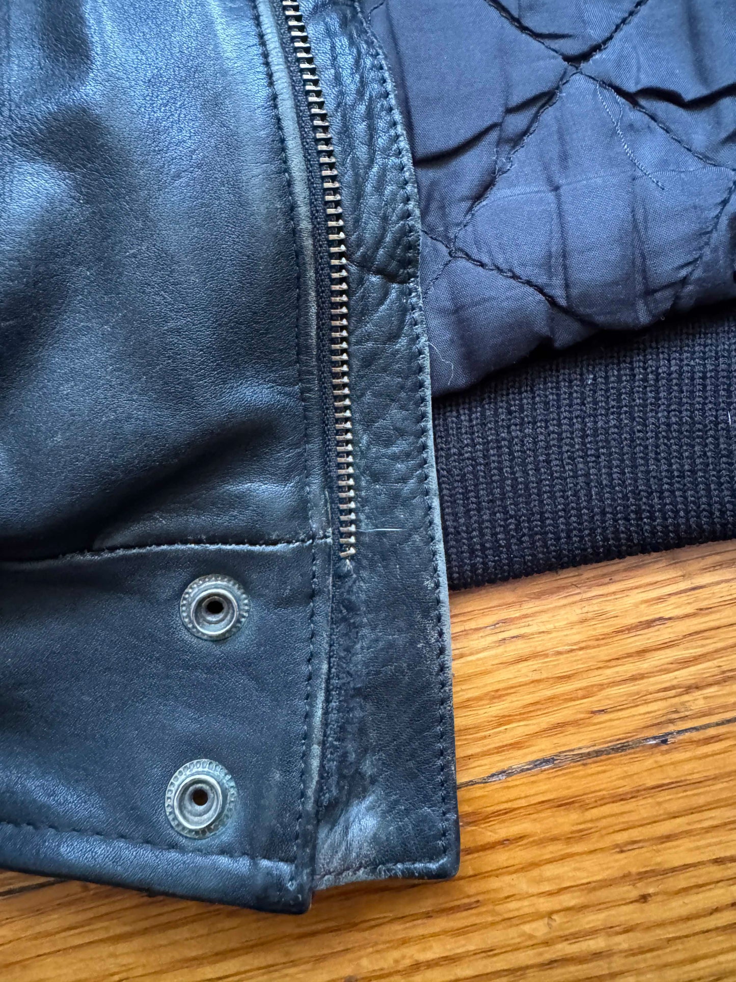 Vintage Men's Black Leather Bomber Jacket, XL, 46