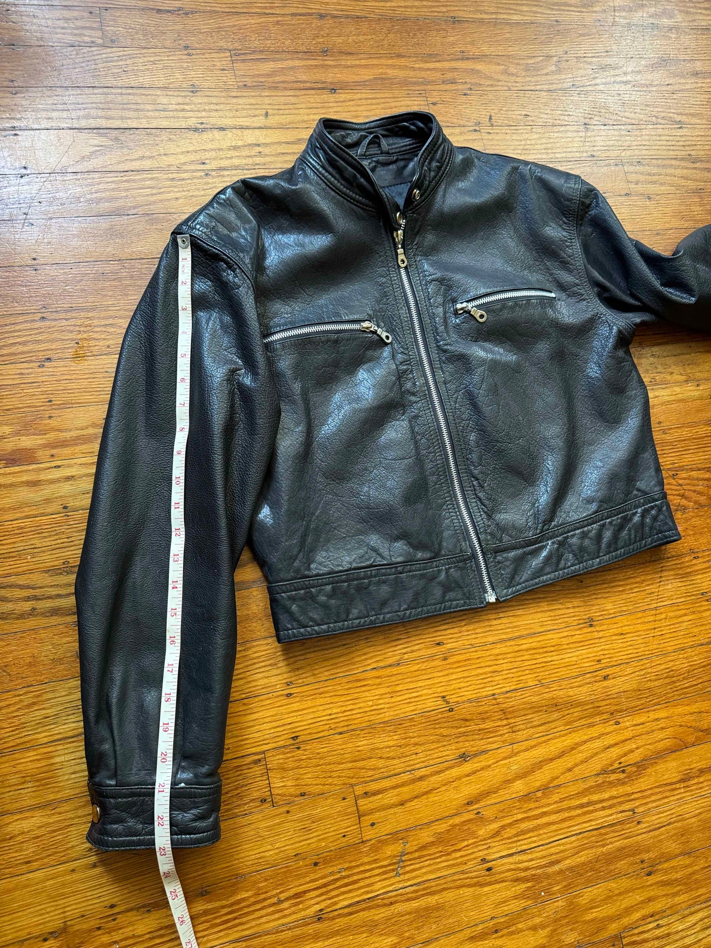 Women's Leather Cafe Racer Motorcycle Jacket, Large