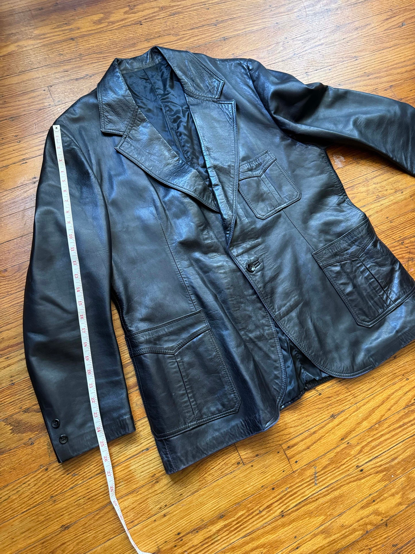 Men's 1970's Leather Blazer Jacket, XL 46