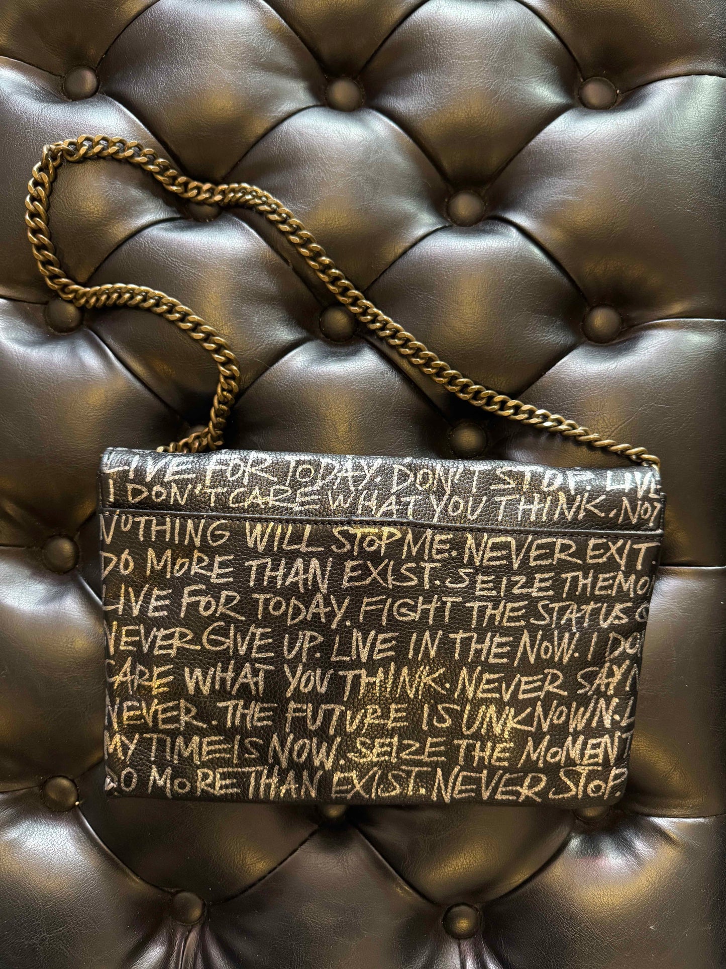 Black Empowering Statement Leather Chain Purse