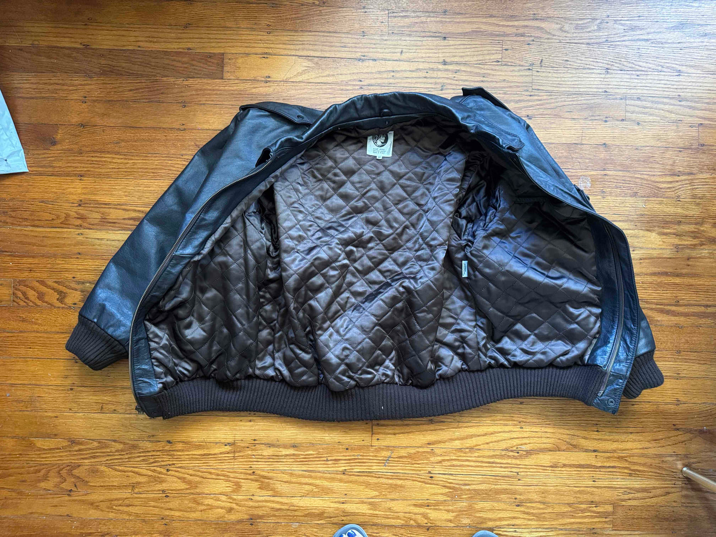 Vintage Men's Dark Brown Leather Bomber Jacket, XL, 46