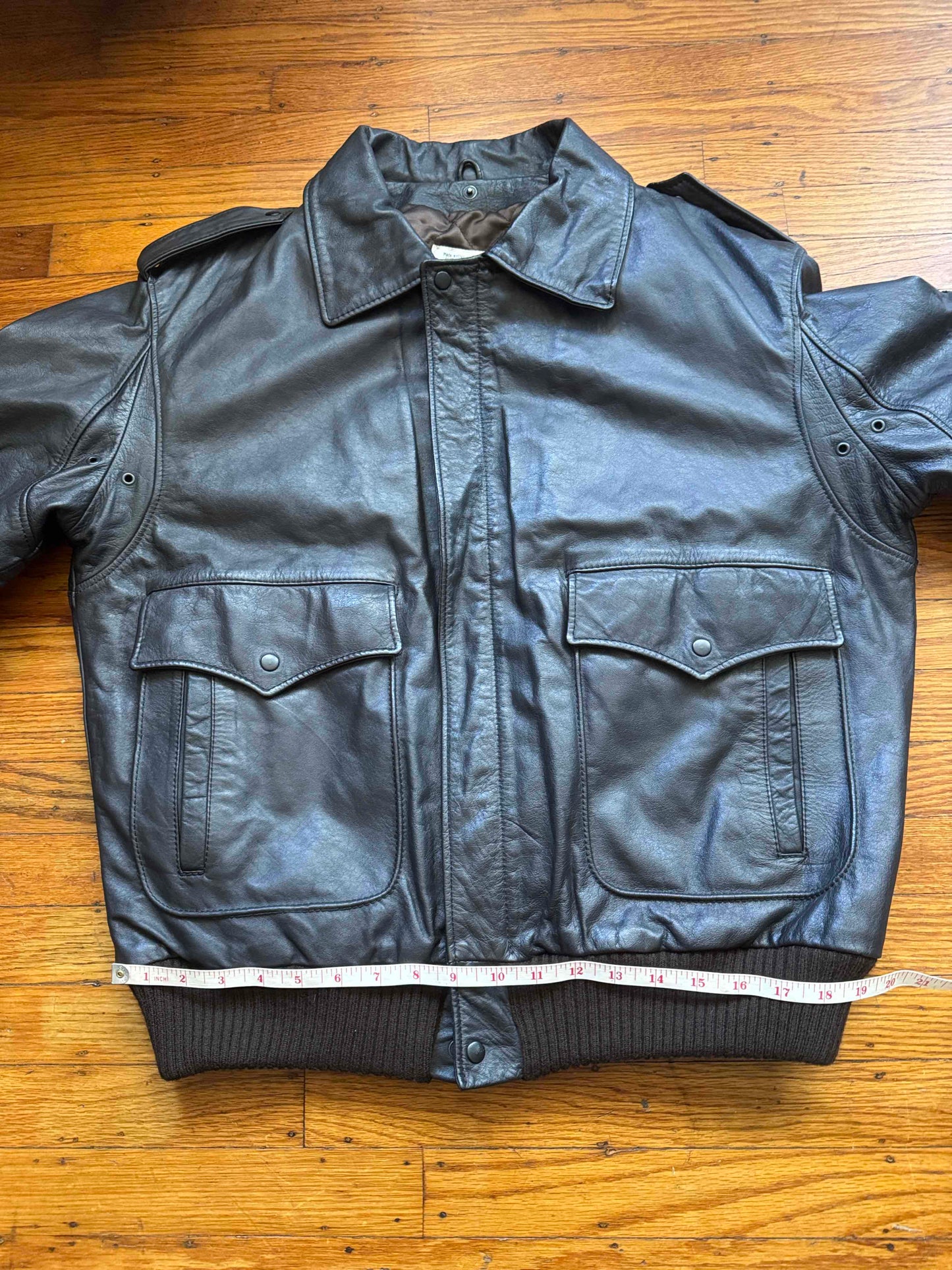 Vintage Men's Dark Brown Leather Bomber Jacket, XL, 46