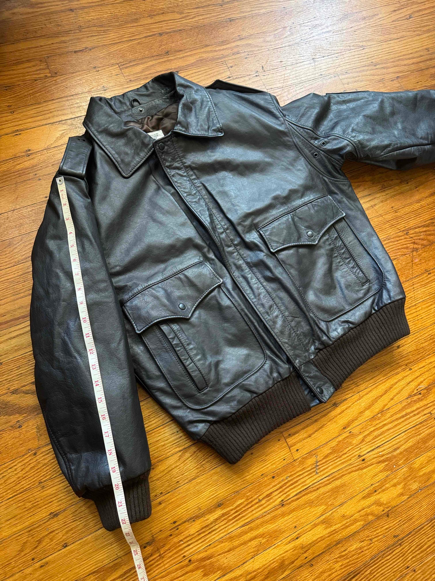 Vintage Men's Dark Brown Leather Bomber Jacket, XL, 46