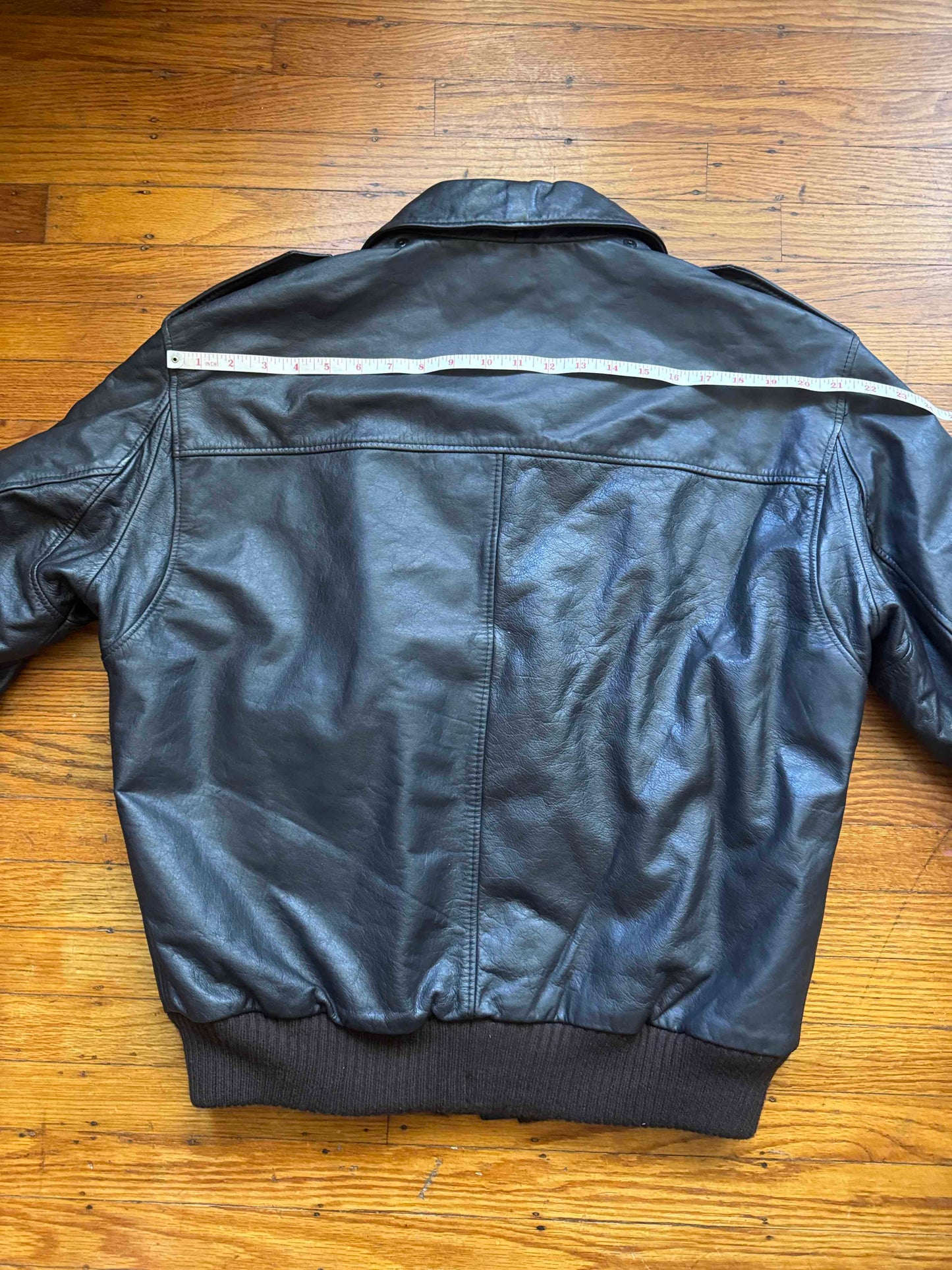 Vintage Men's Dark Brown Leather Bomber Jacket, XL, 46