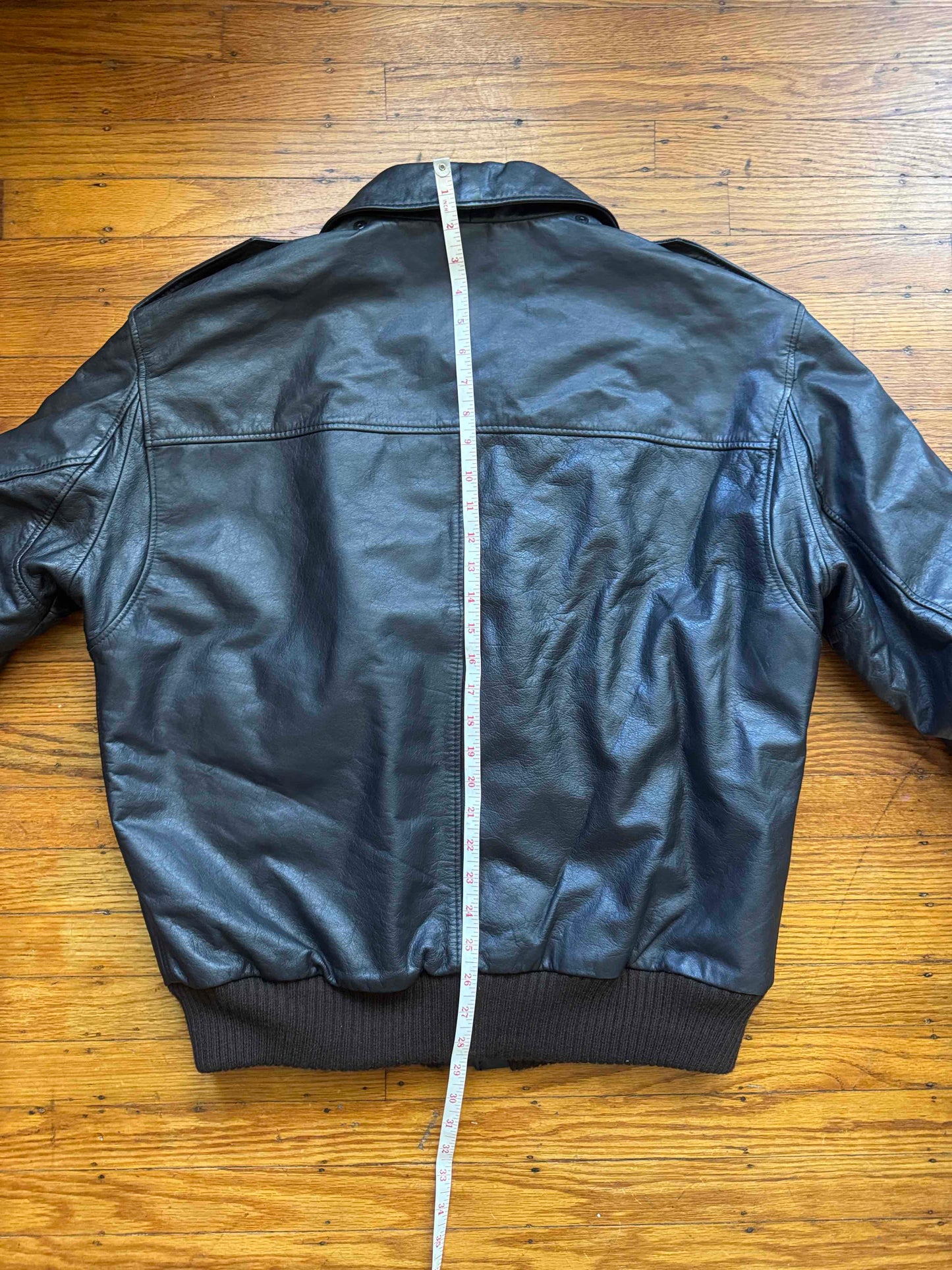 Vintage Men's Dark Brown Leather Bomber Jacket, XL, 46