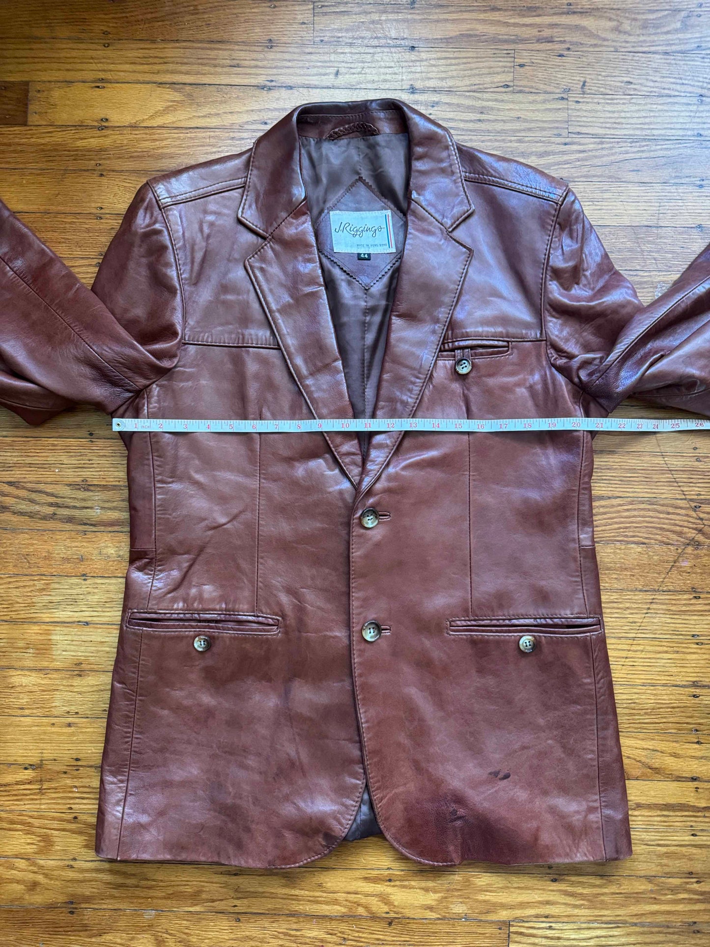 Men's 1970's Brown Leather Blazer Jacket, XL 44