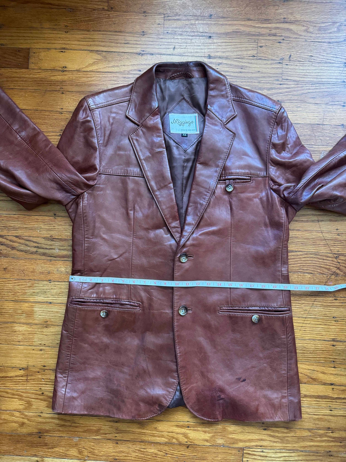 Men's 1970's Brown Leather Blazer Jacket, XL 44
