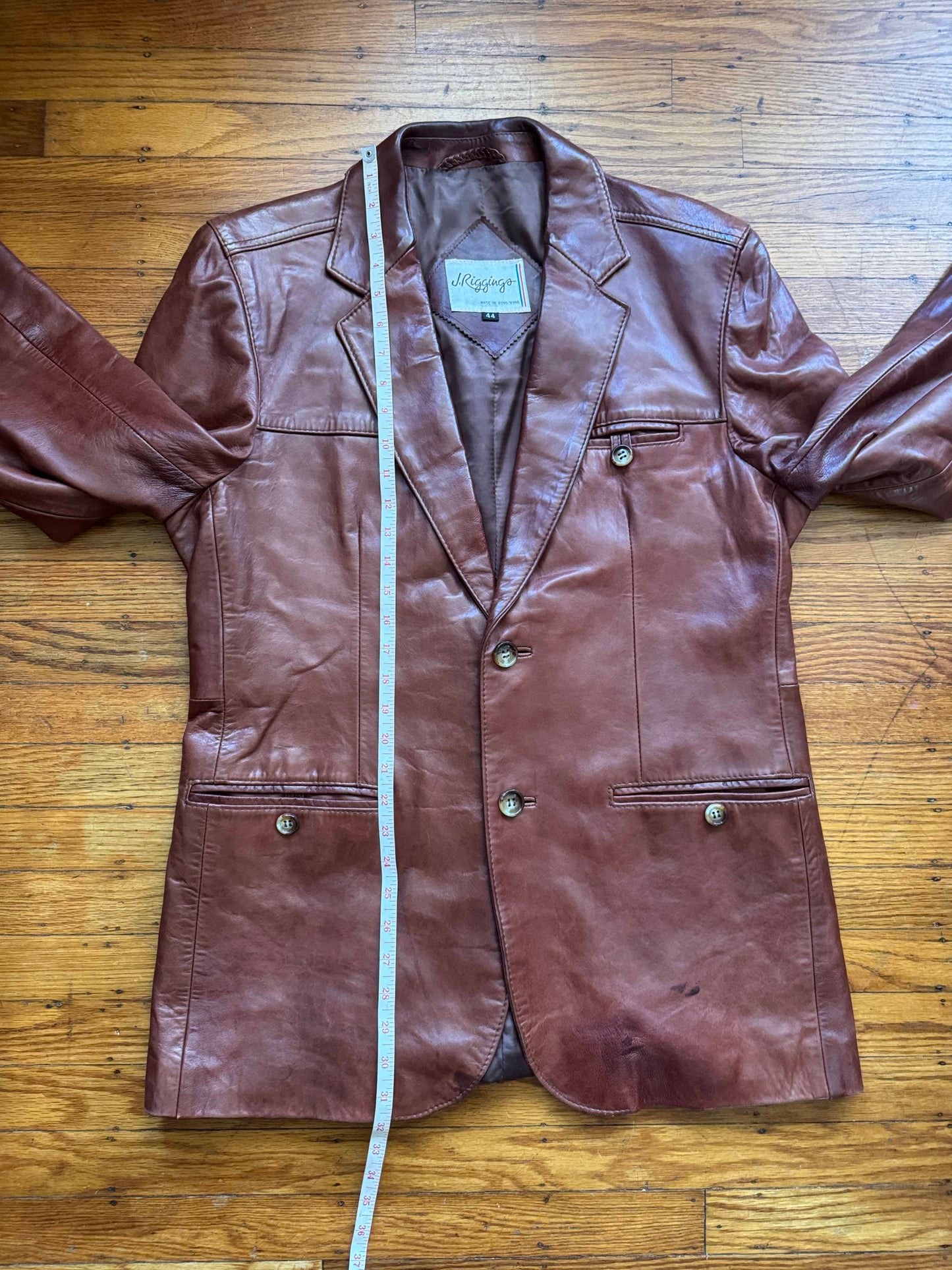 Men's 1970's Brown Leather Blazer Jacket, XL 44