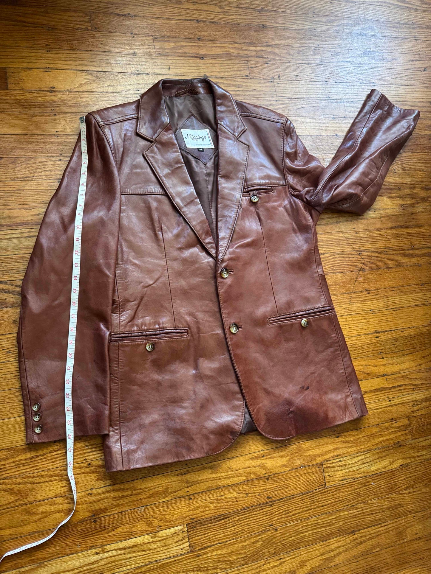 Men's 1970's Brown Leather Blazer Jacket, XL 44