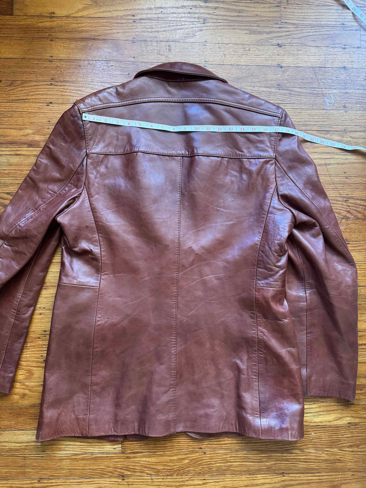 Men's 1970's Brown Leather Blazer Jacket, XL 44