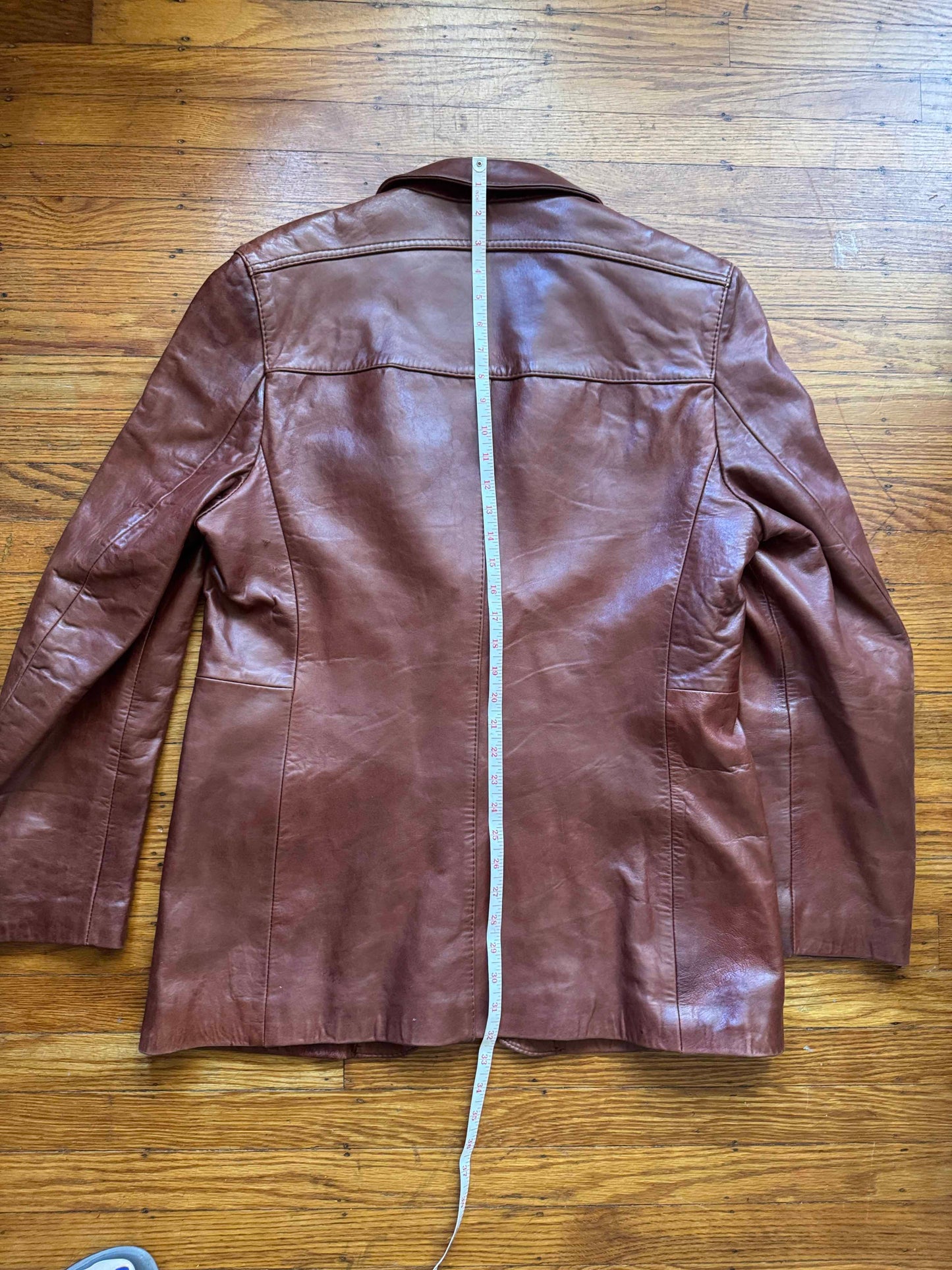 Men's 1970's Brown Leather Blazer Jacket, XL 44