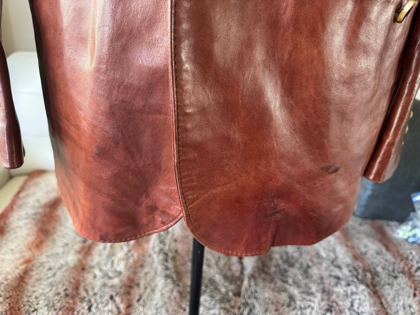Men's 1970's Brown Leather Blazer Jacket, XL 44