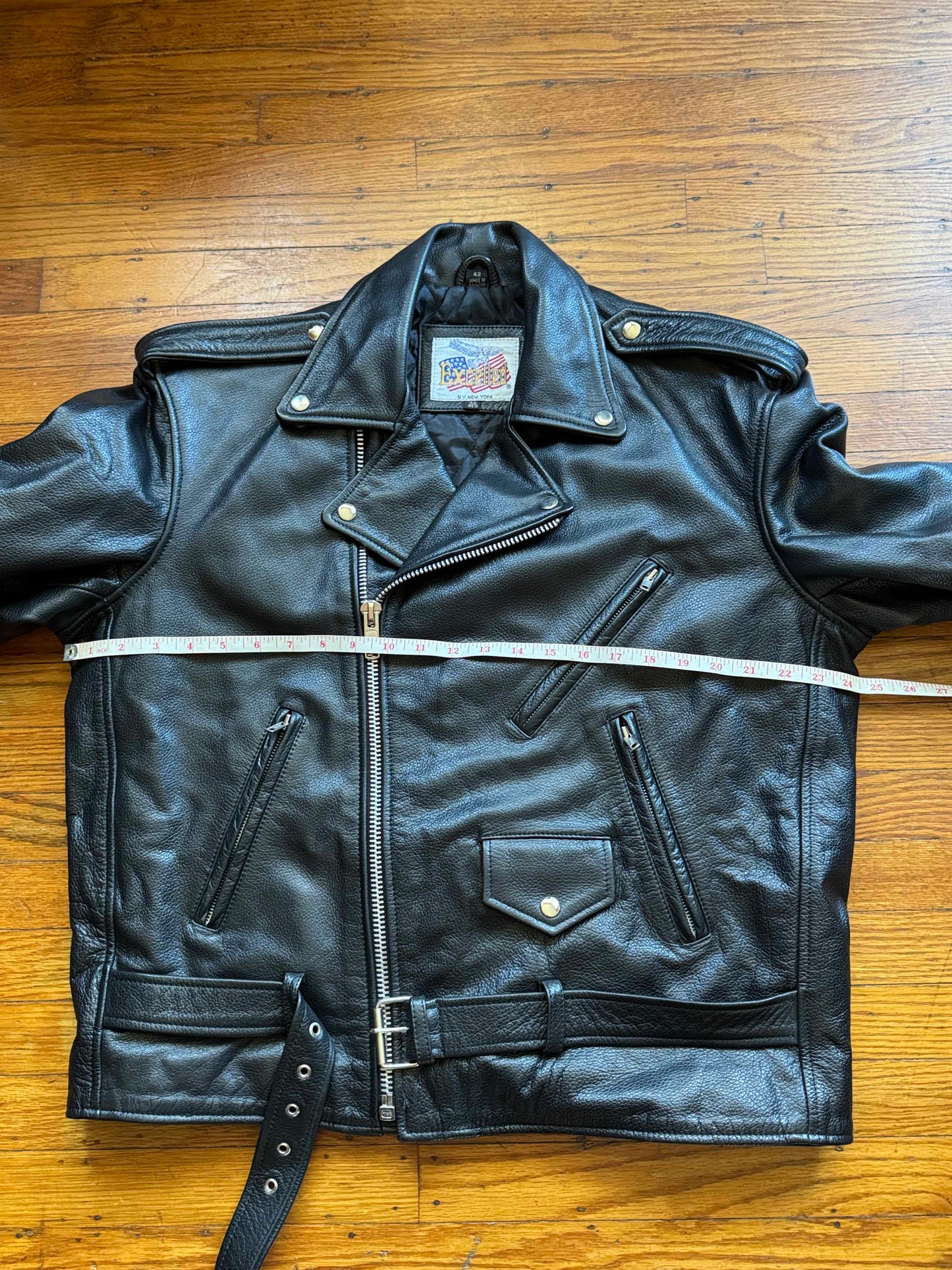 Men's Vintage Black Leather Motorcycle Jacket, 42, L