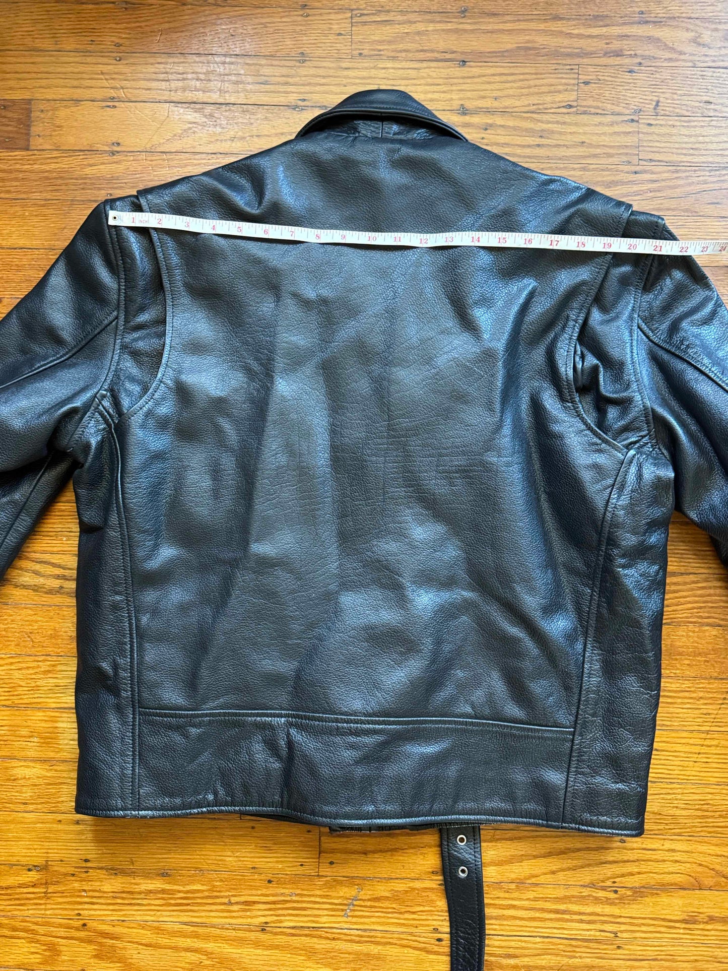 Men's Vintage Black Leather Motorcycle Jacket, 42, L
