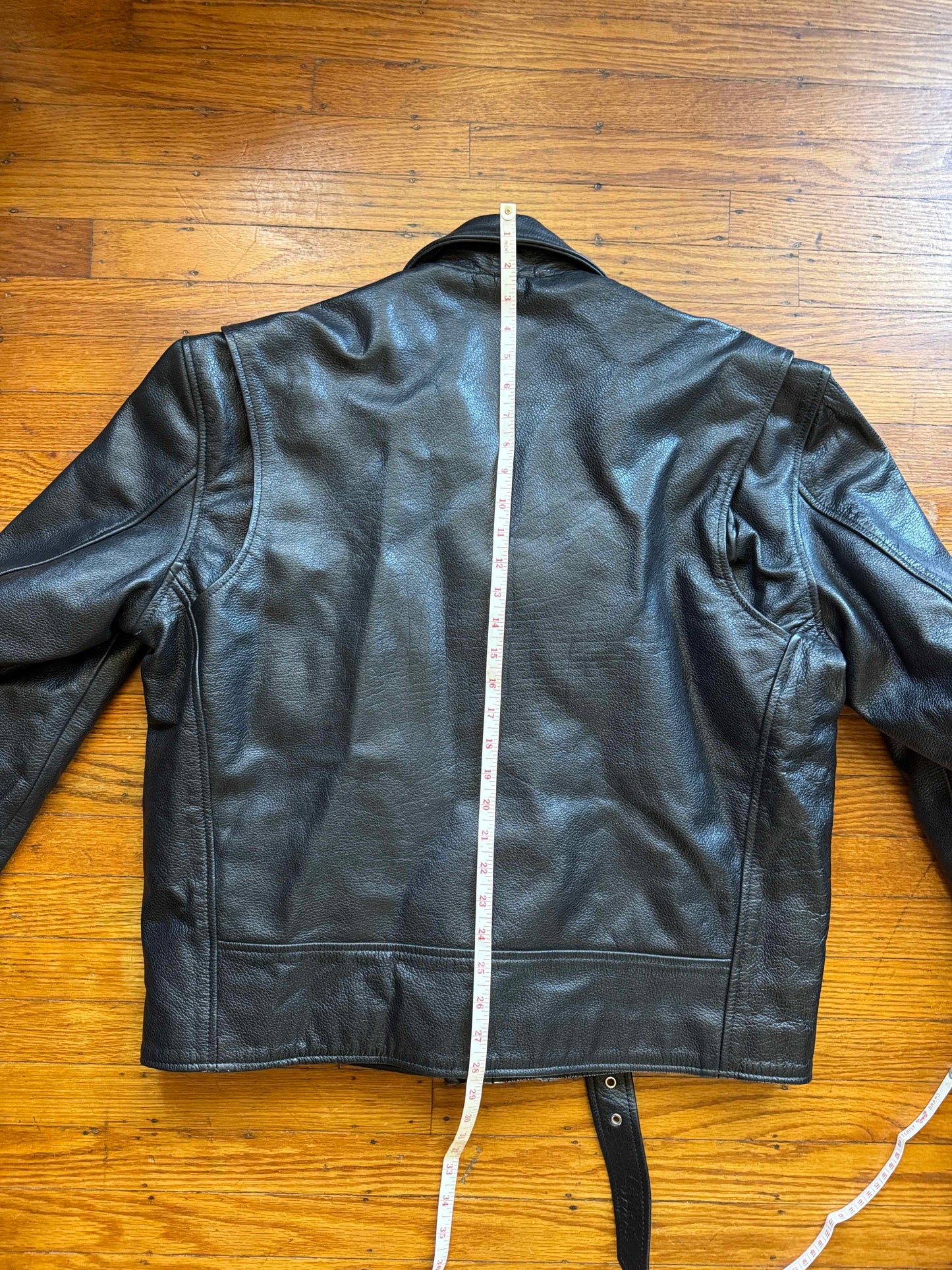 Men's Vintage Black Leather Motorcycle Jacket, 42, L