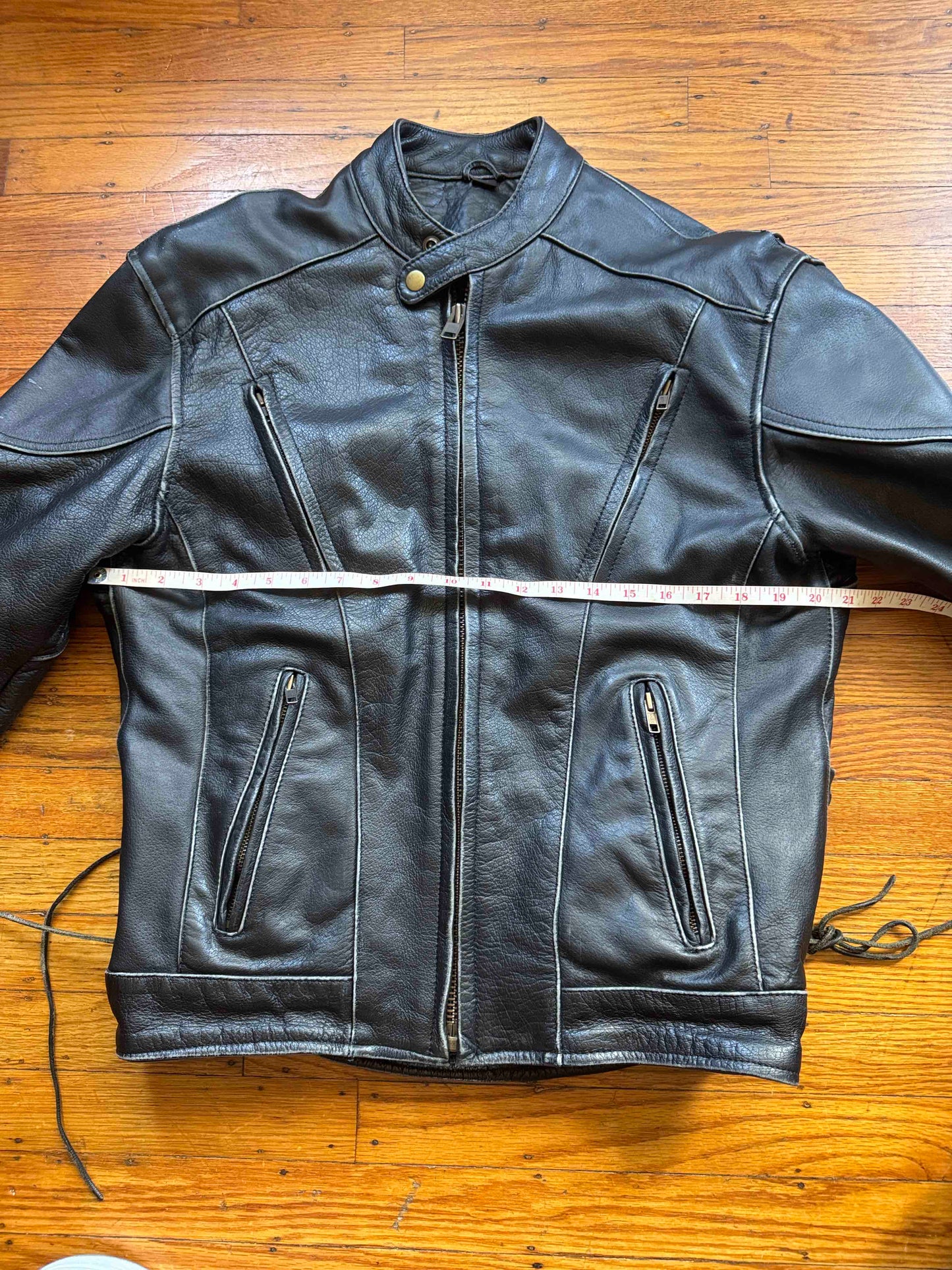 Men's Vintage Black Leather Cafe Racer Jacket, M with Skull back