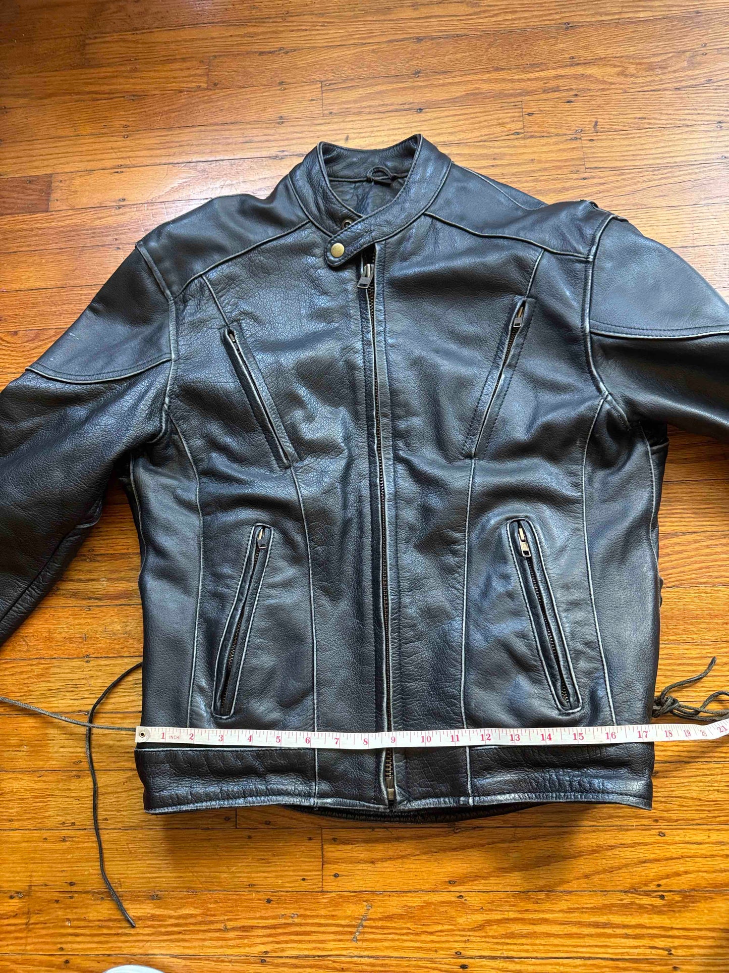 Men's Vintage Black Leather Cafe Racer Jacket, M with Skull back