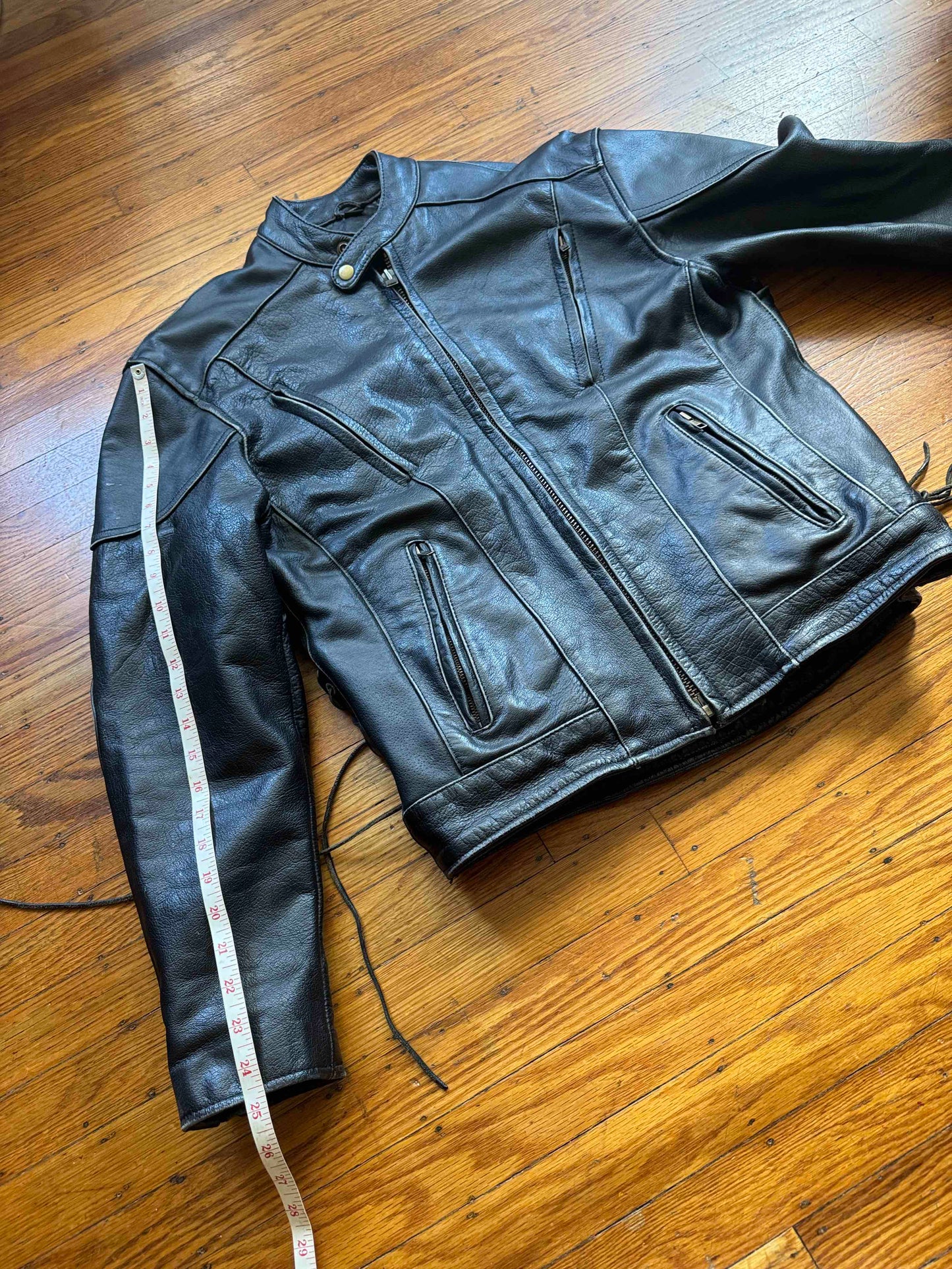 Men's Vintage Black Leather Cafe Racer Jacket, M with Skull back
