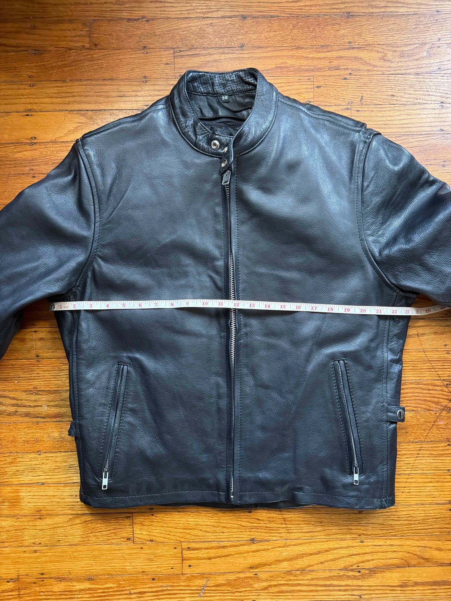 Men's Vintage Black Leather Cafe Racer Jacket, M