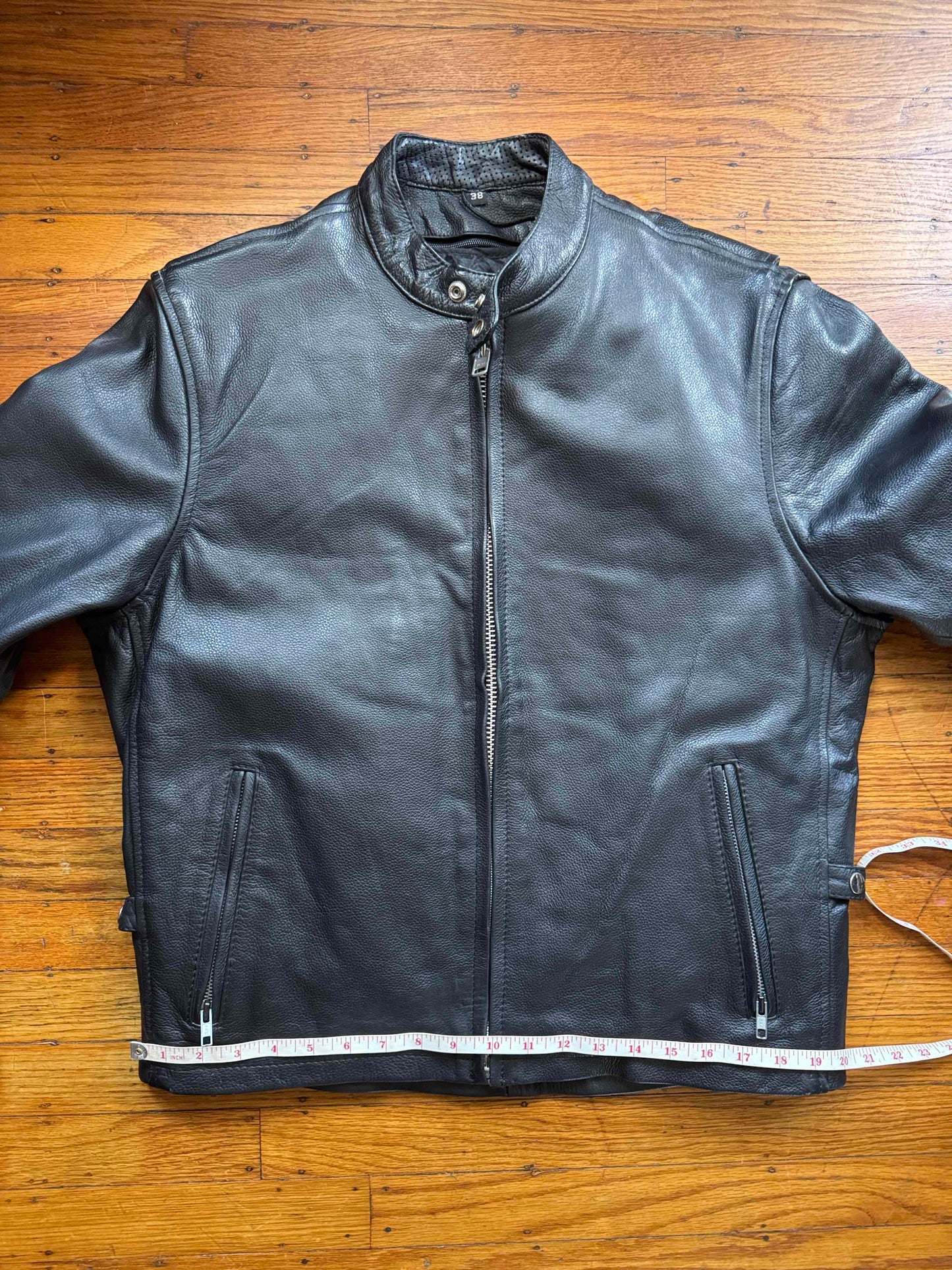Men's Vintage Black Leather Cafe Racer Jacket, M