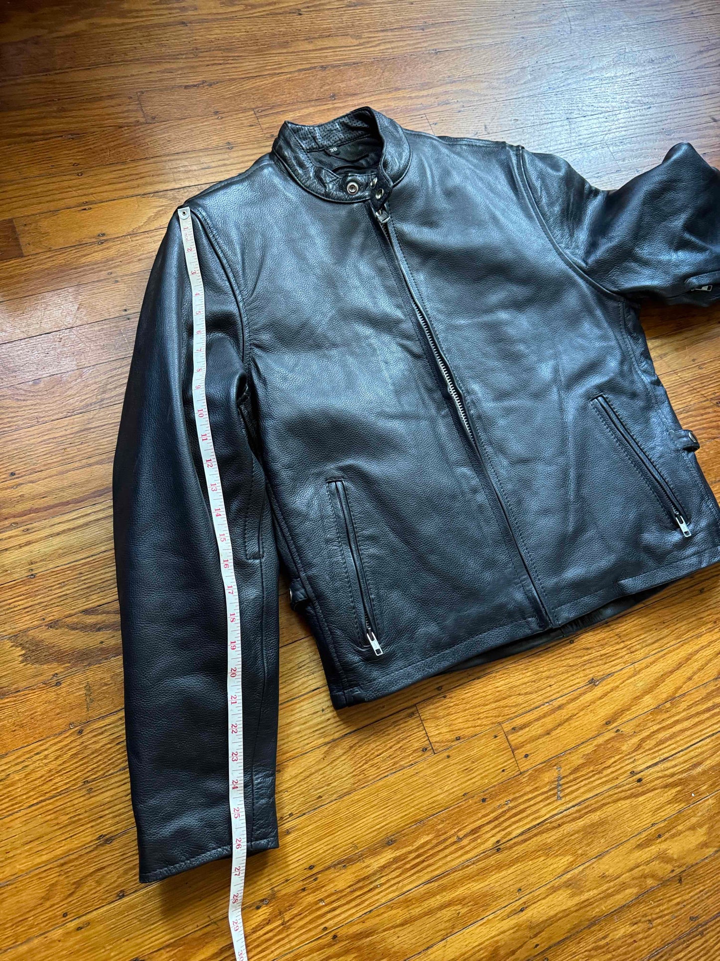 Men's Vintage Black Leather Cafe Racer Jacket, M