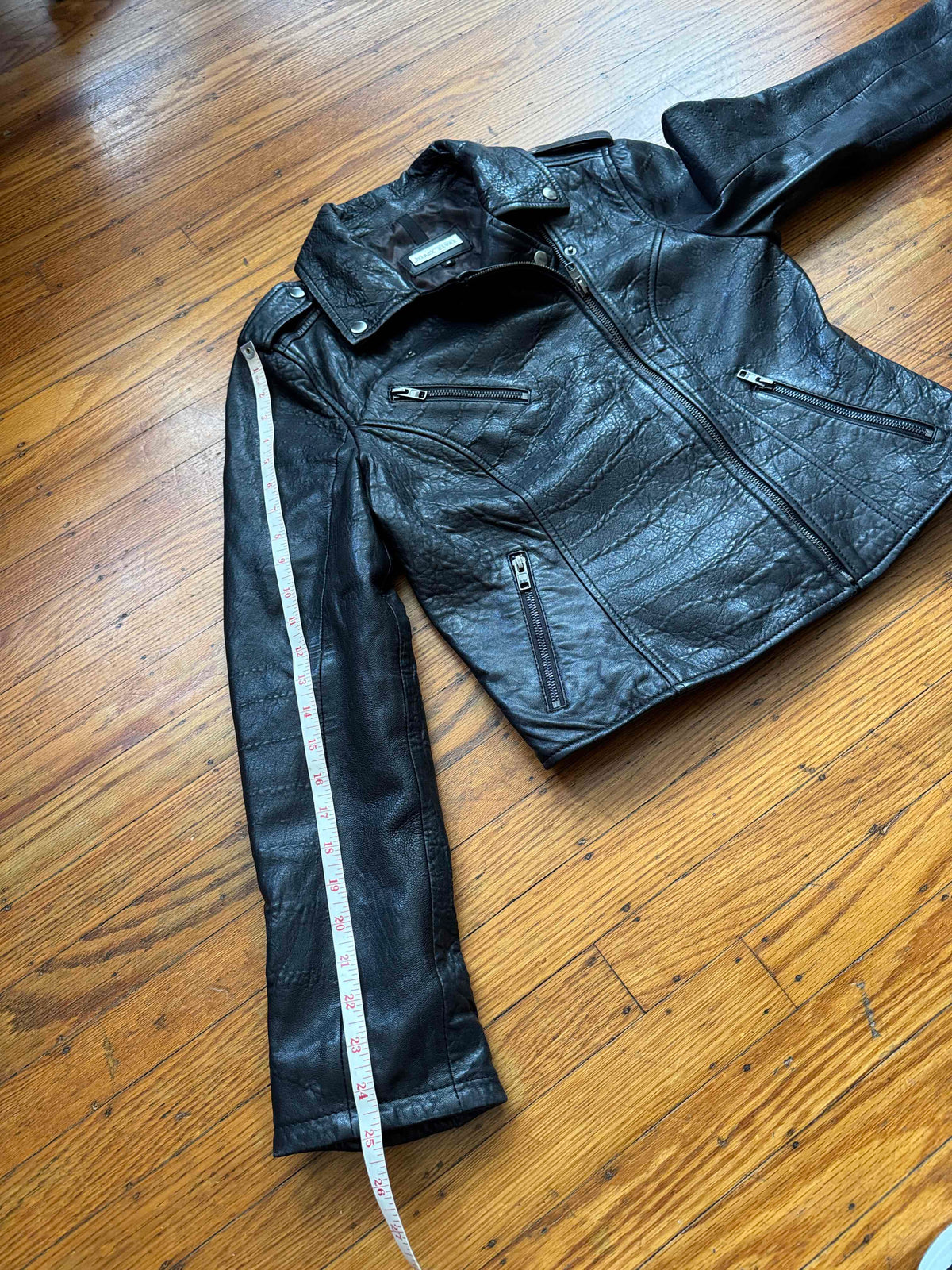 Women's Textured Leather Motorcycle Jacket, M