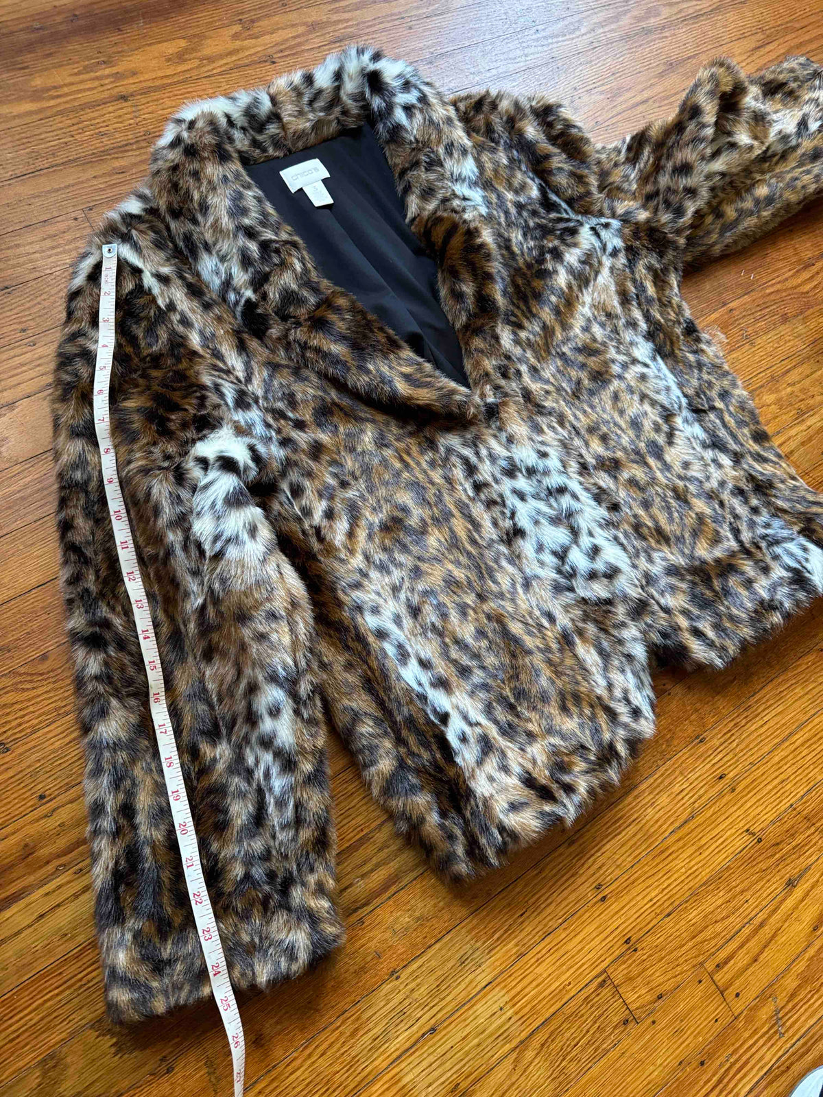 Leopard Print Faux Fur Coat, XL