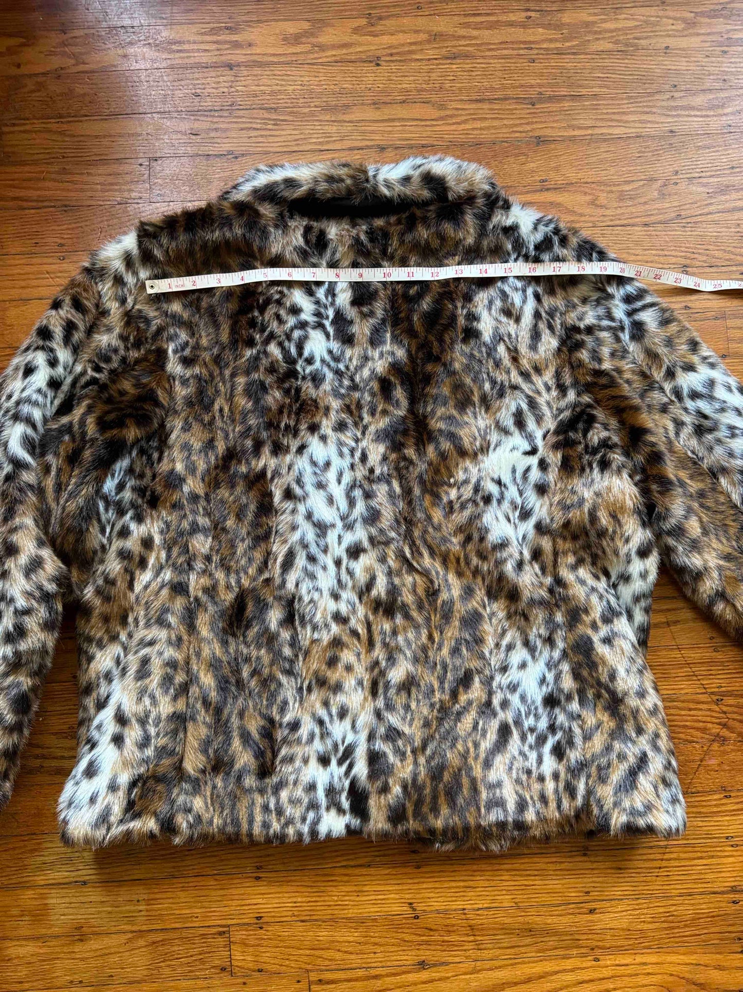 Leopard Print Faux Fur Coat, XL