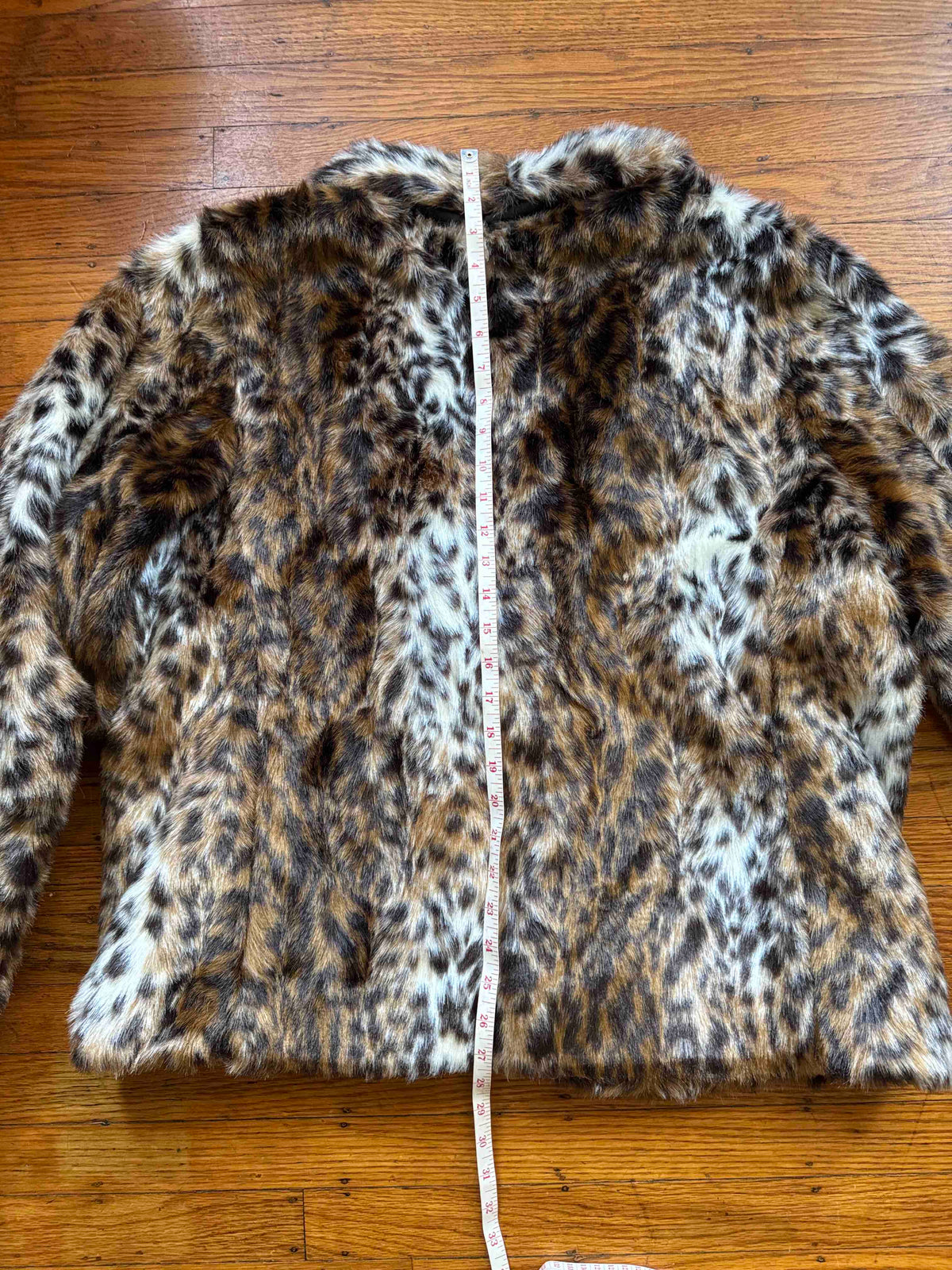 Leopard Print Faux Fur Coat, XL