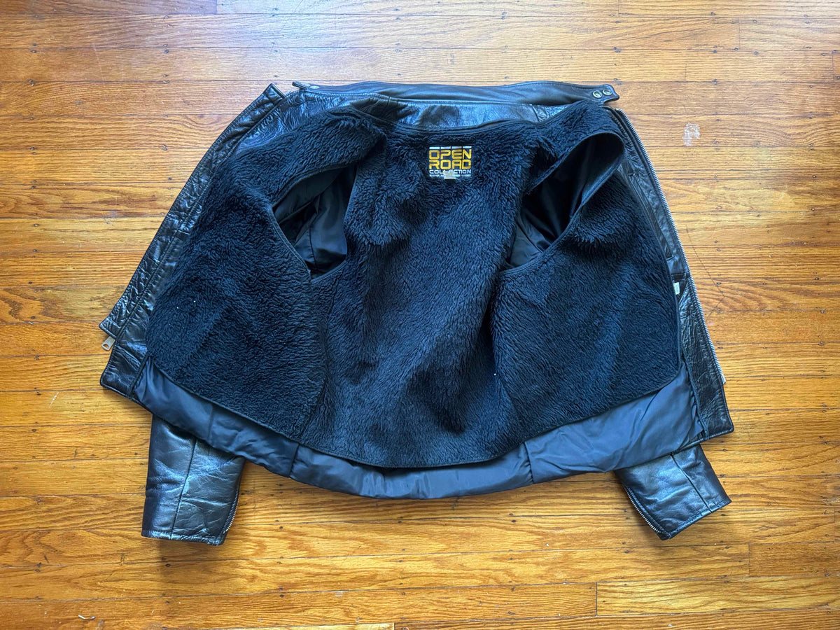 Men's Vintage Black Leather Cafe Racer Jacket, L 42
