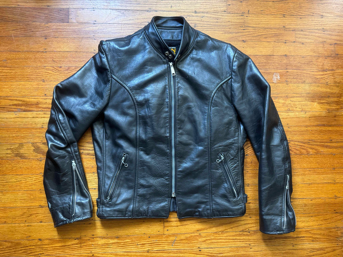 Men's Vintage Black Leather Cafe Racer Jacket, L 42
