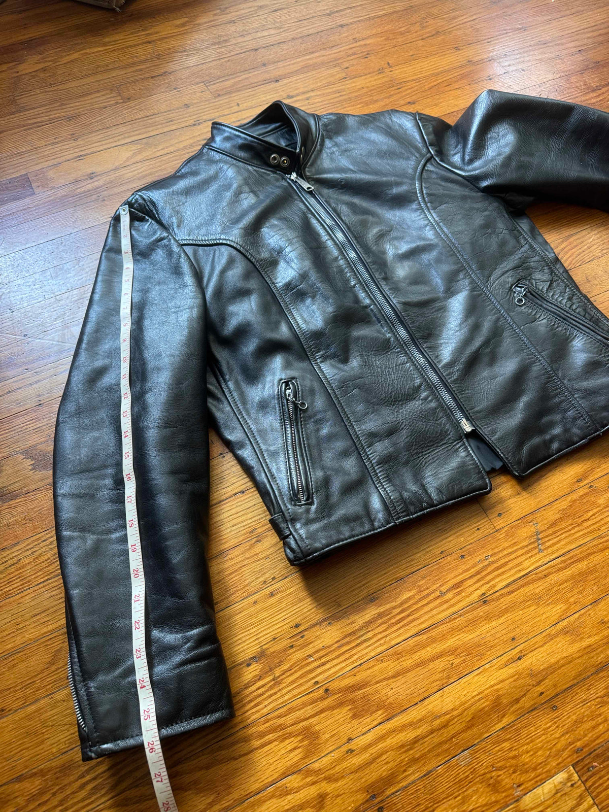 Men's Vintage Black Leather Cafe Racer Jacket, L 42