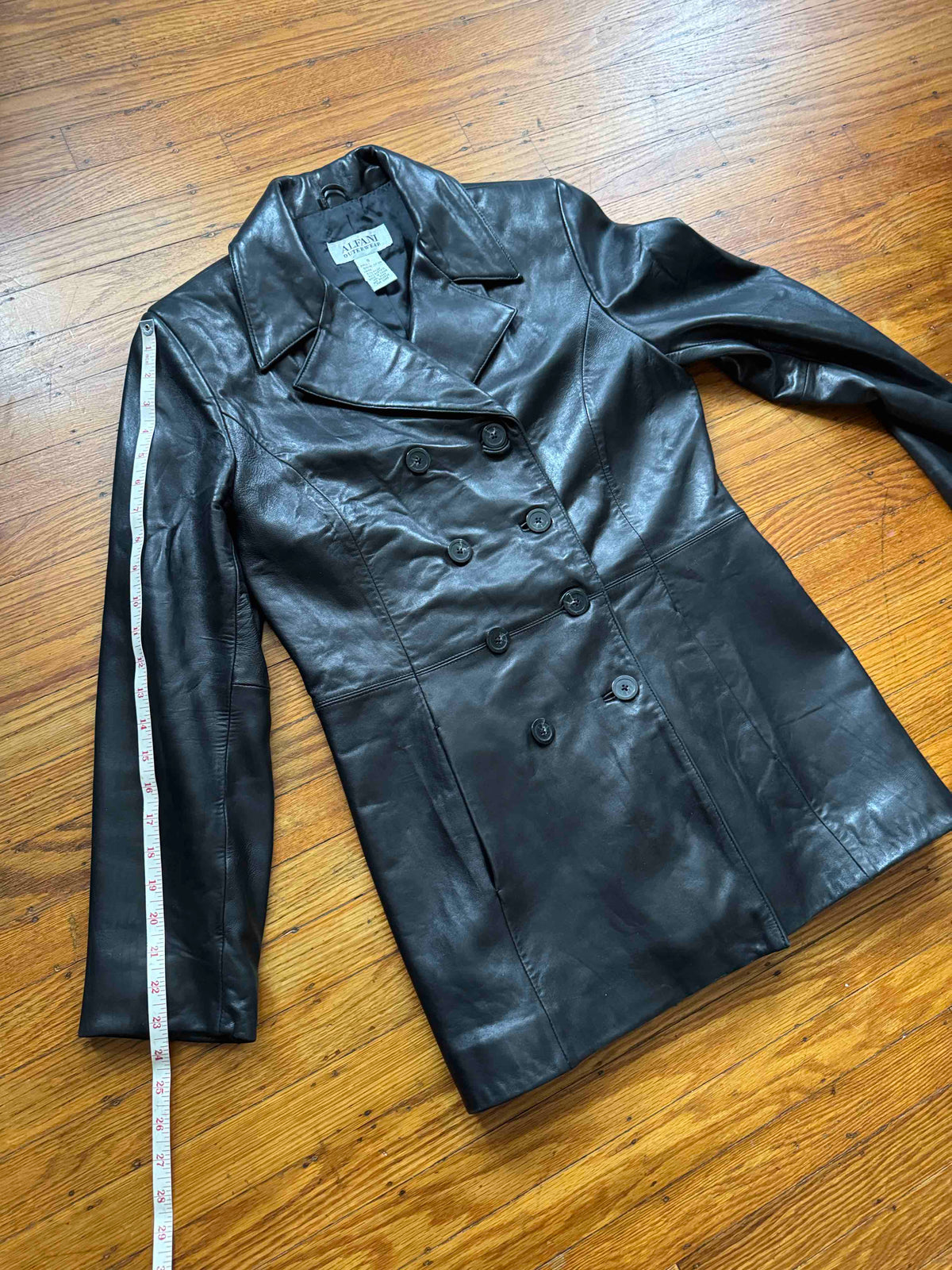 Black Leather Women's Y2K Vintage Trench, Size S
