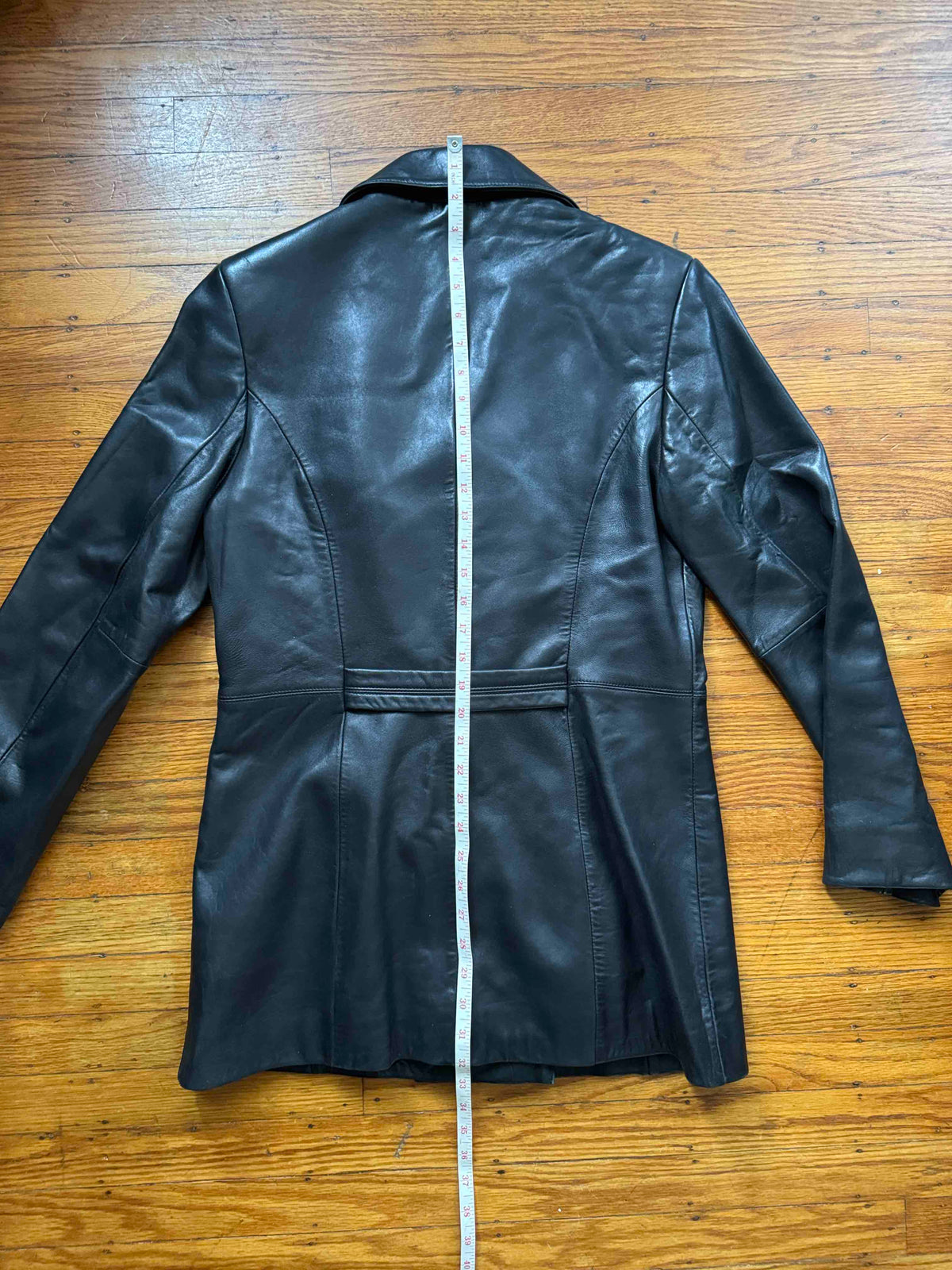 Black Leather Women's Y2K Vintage Trench, Size S