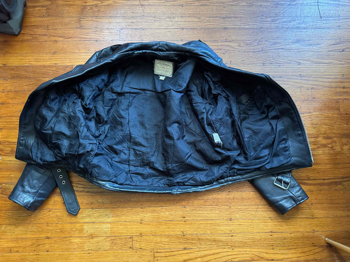 Men's Vintage Black Leather Motorcycle Jacket, XL 44