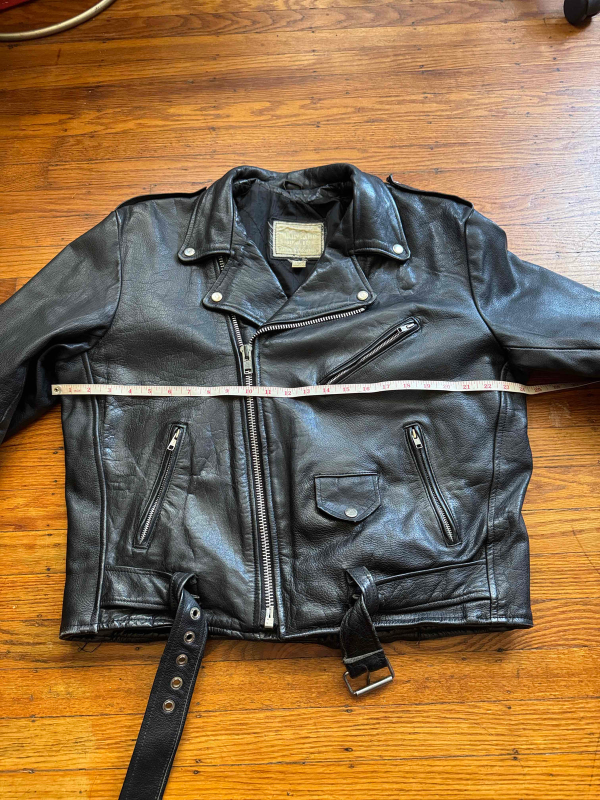 Men's Vintage Black Leather Motorcycle Jacket, XL 44