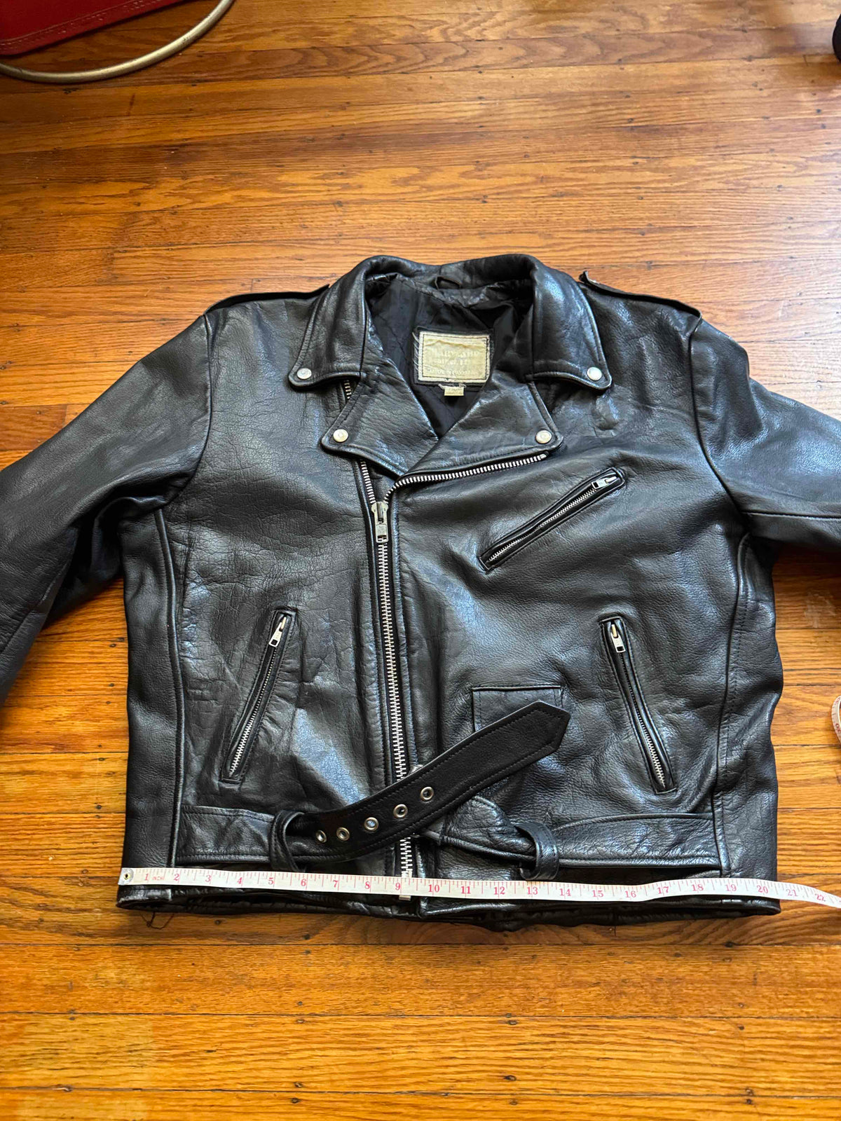 Men's Vintage Black Leather Motorcycle Jacket, XL 44