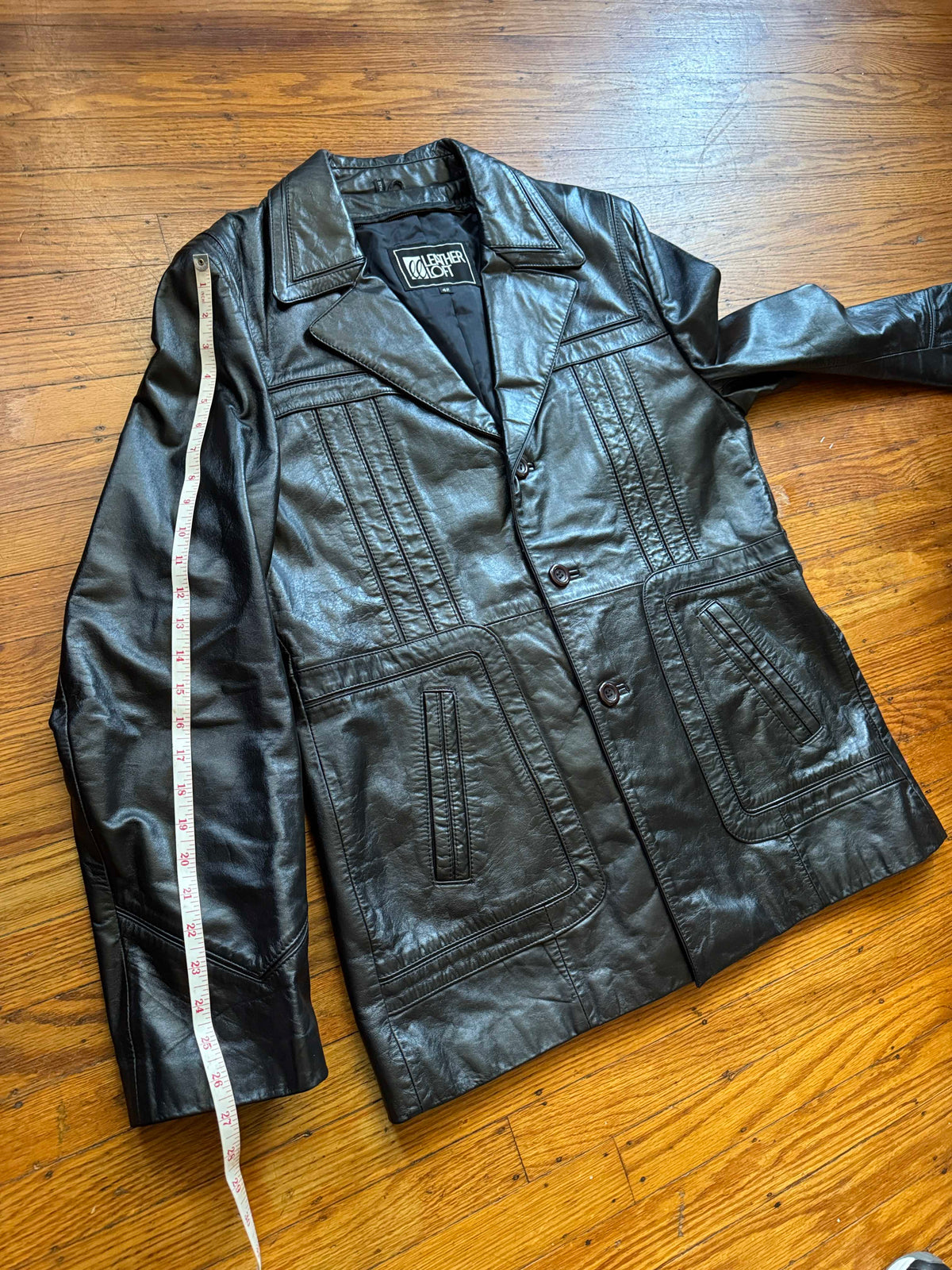 Men's 1970's Leather Blazer Car Coat Jacket, L 42