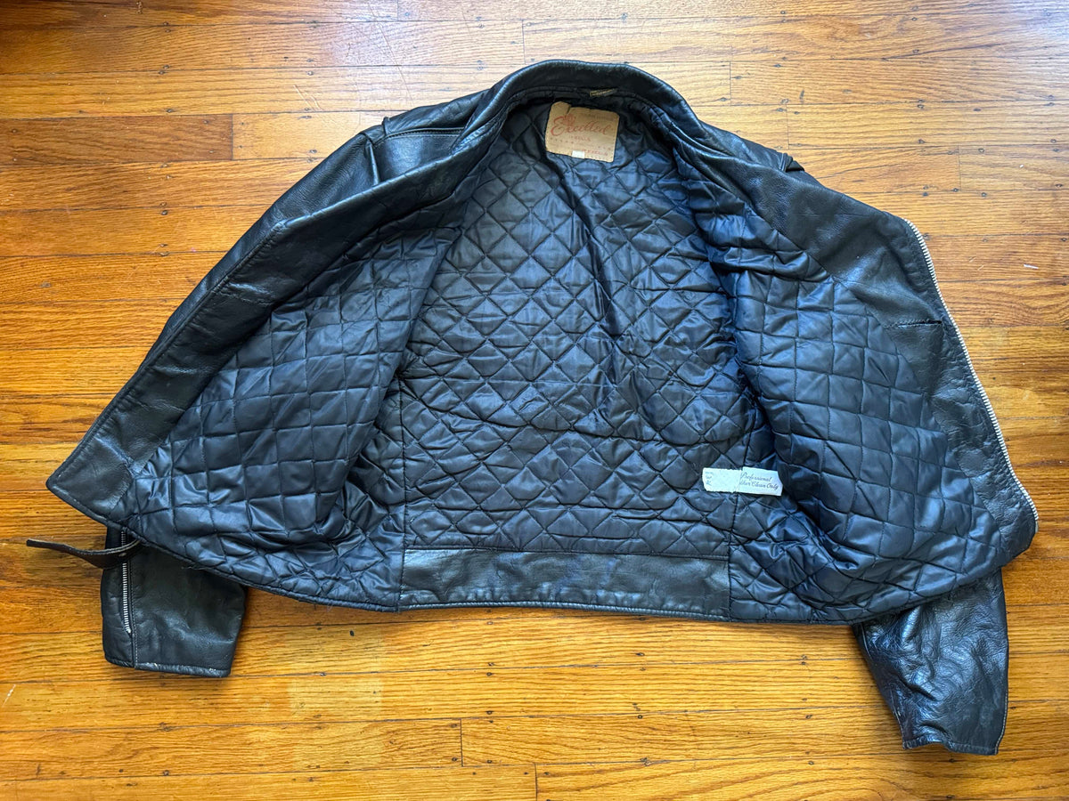 Men's Vintage Black Leather Motorcycle Jacket, M 40