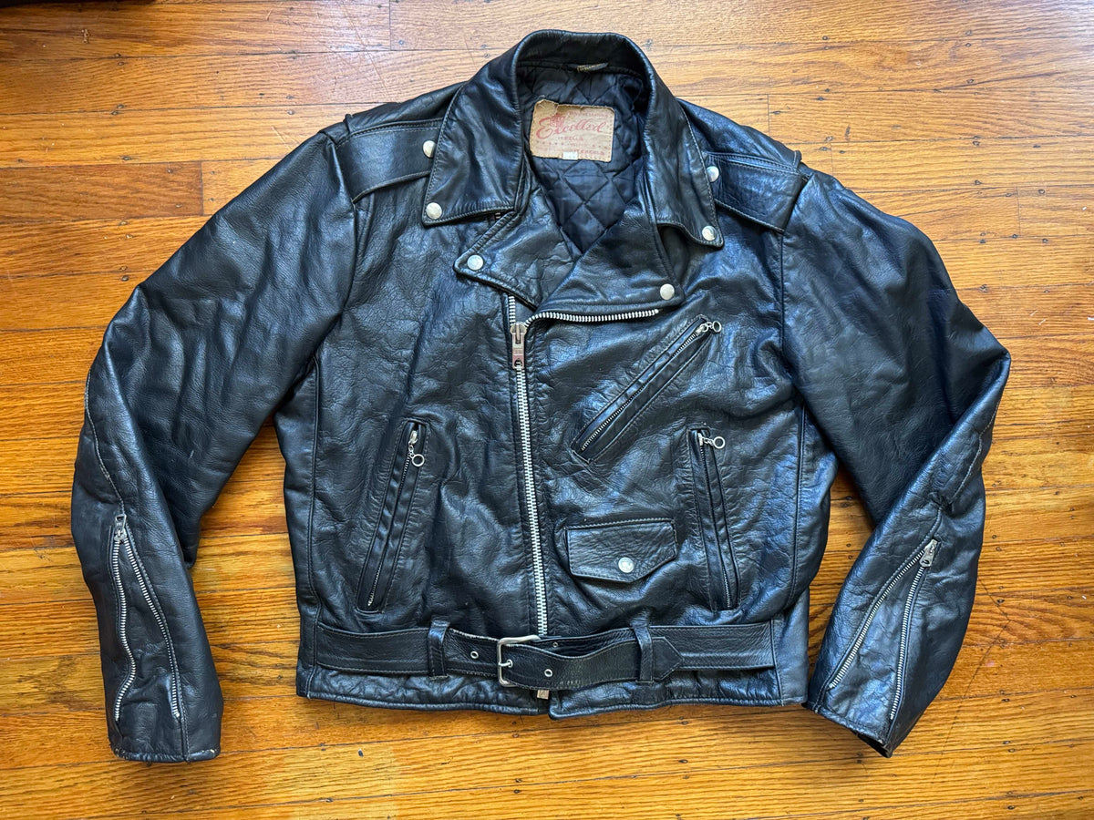Men's Vintage Black Leather Motorcycle Jacket, M 40