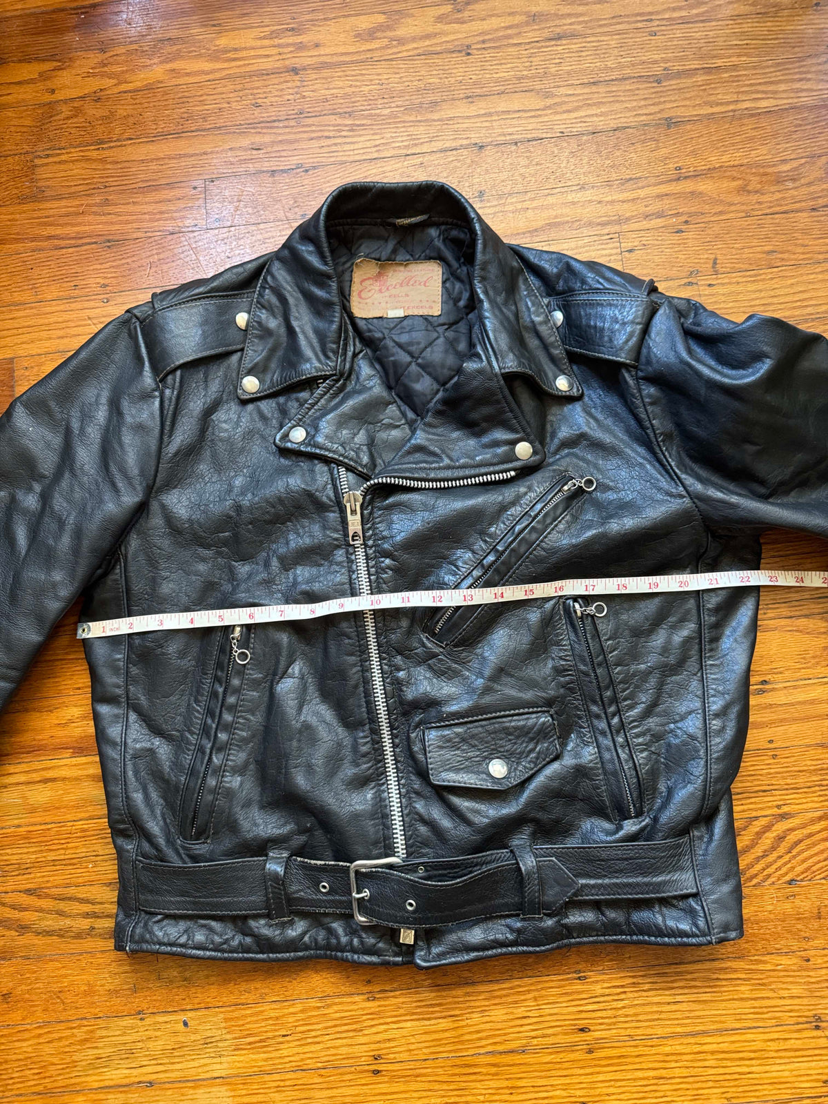 Men's Vintage Black Leather Motorcycle Jacket, M 40
