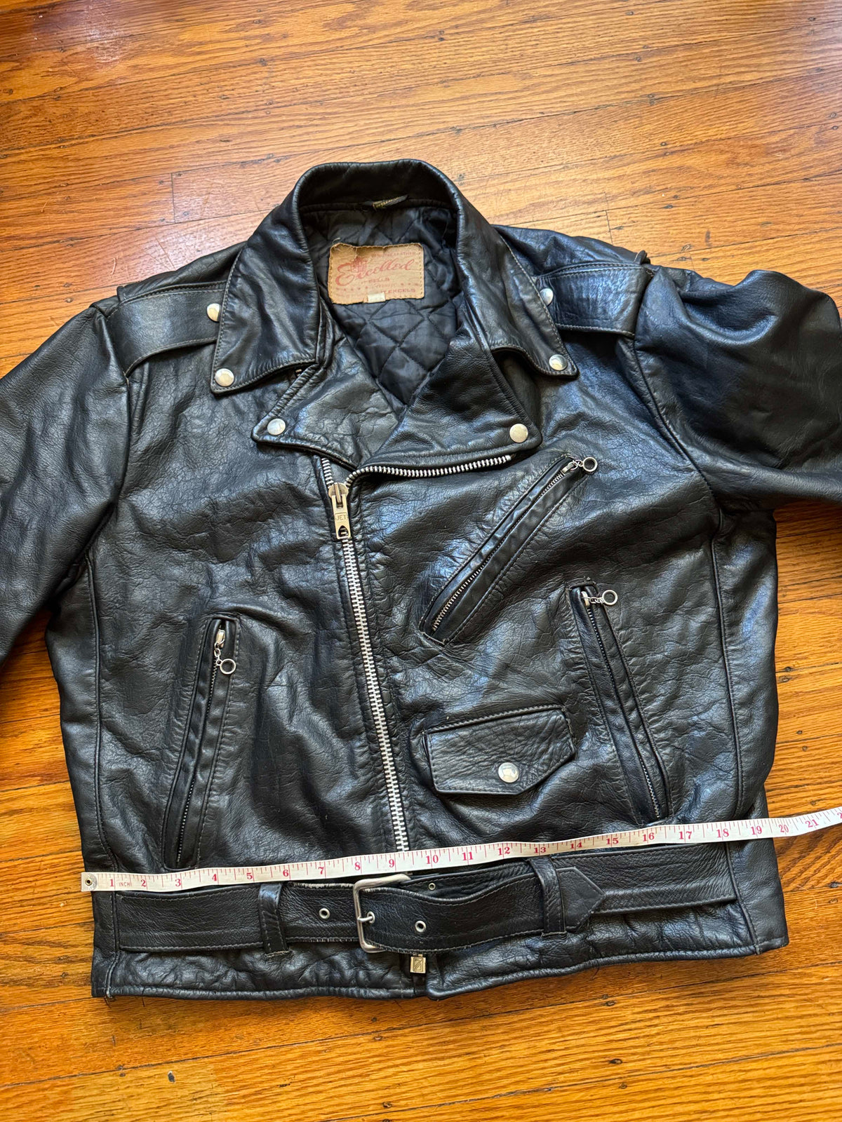 Men's Vintage Black Leather Motorcycle Jacket, M 40