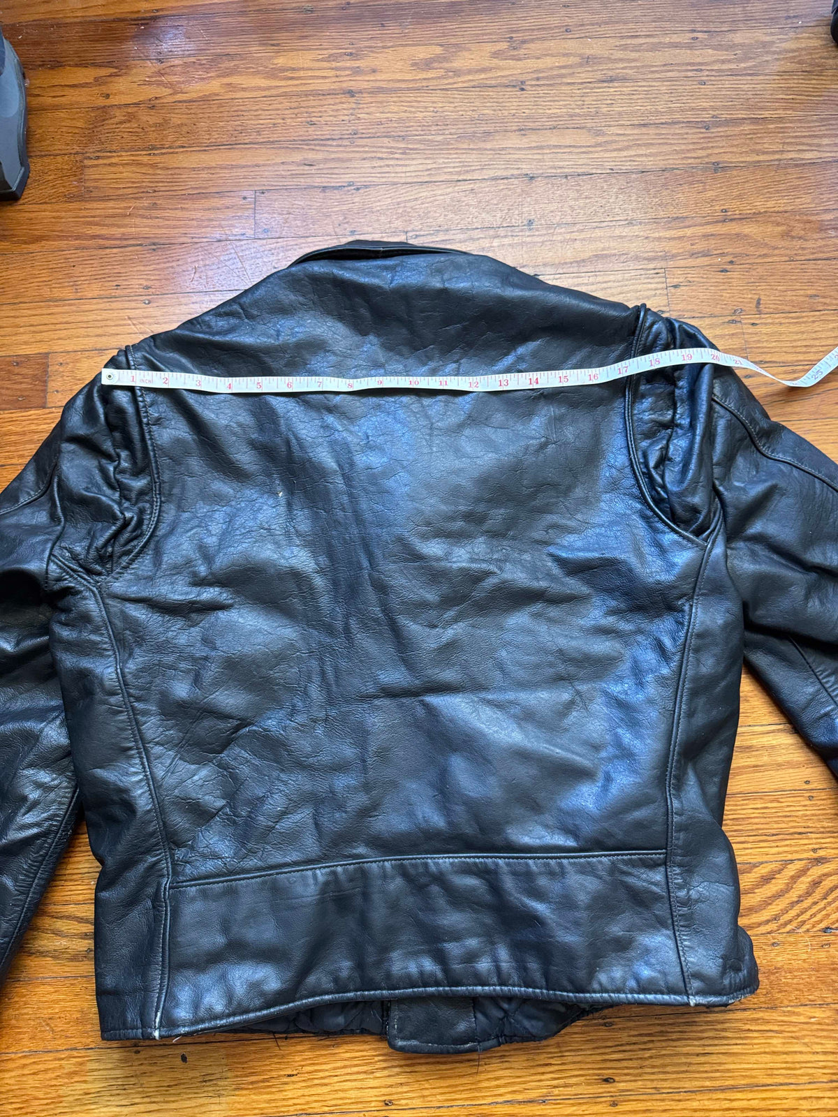 Men's Vintage Black Leather Motorcycle Jacket, M 40