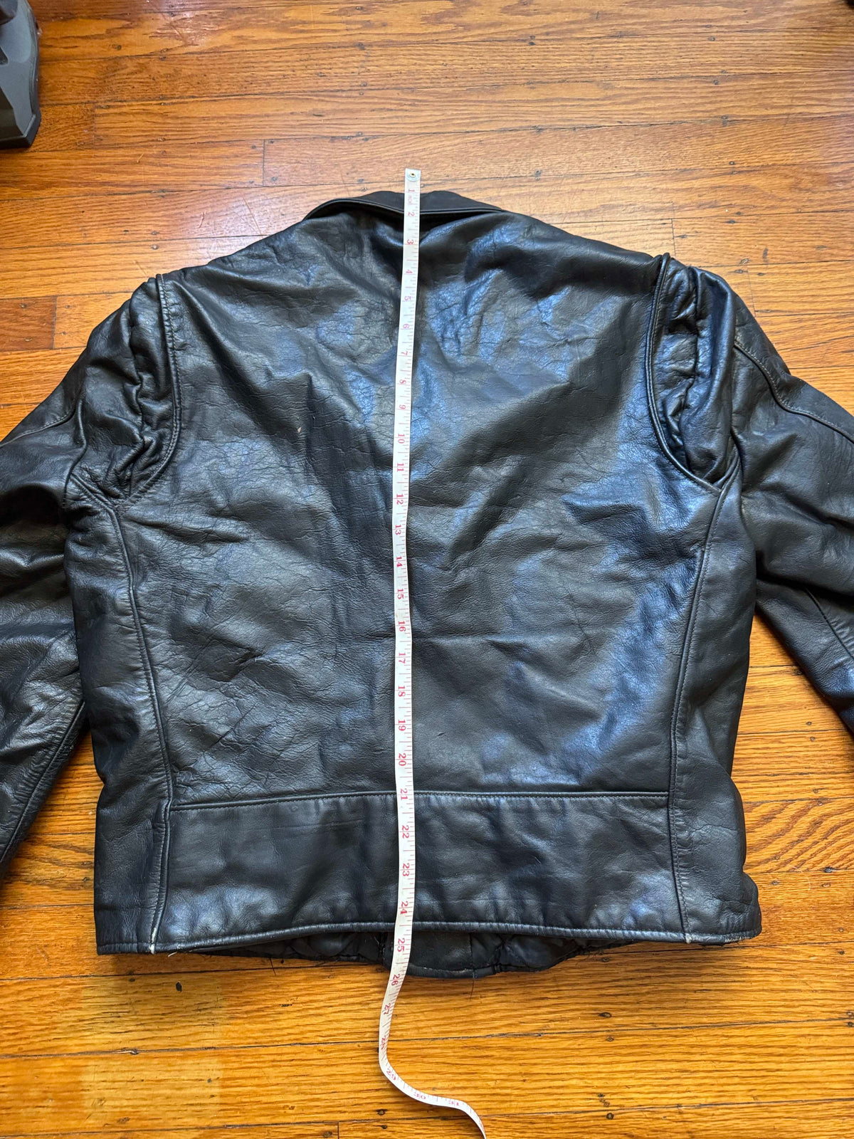 Men's Vintage Black Leather Motorcycle Jacket, M 40