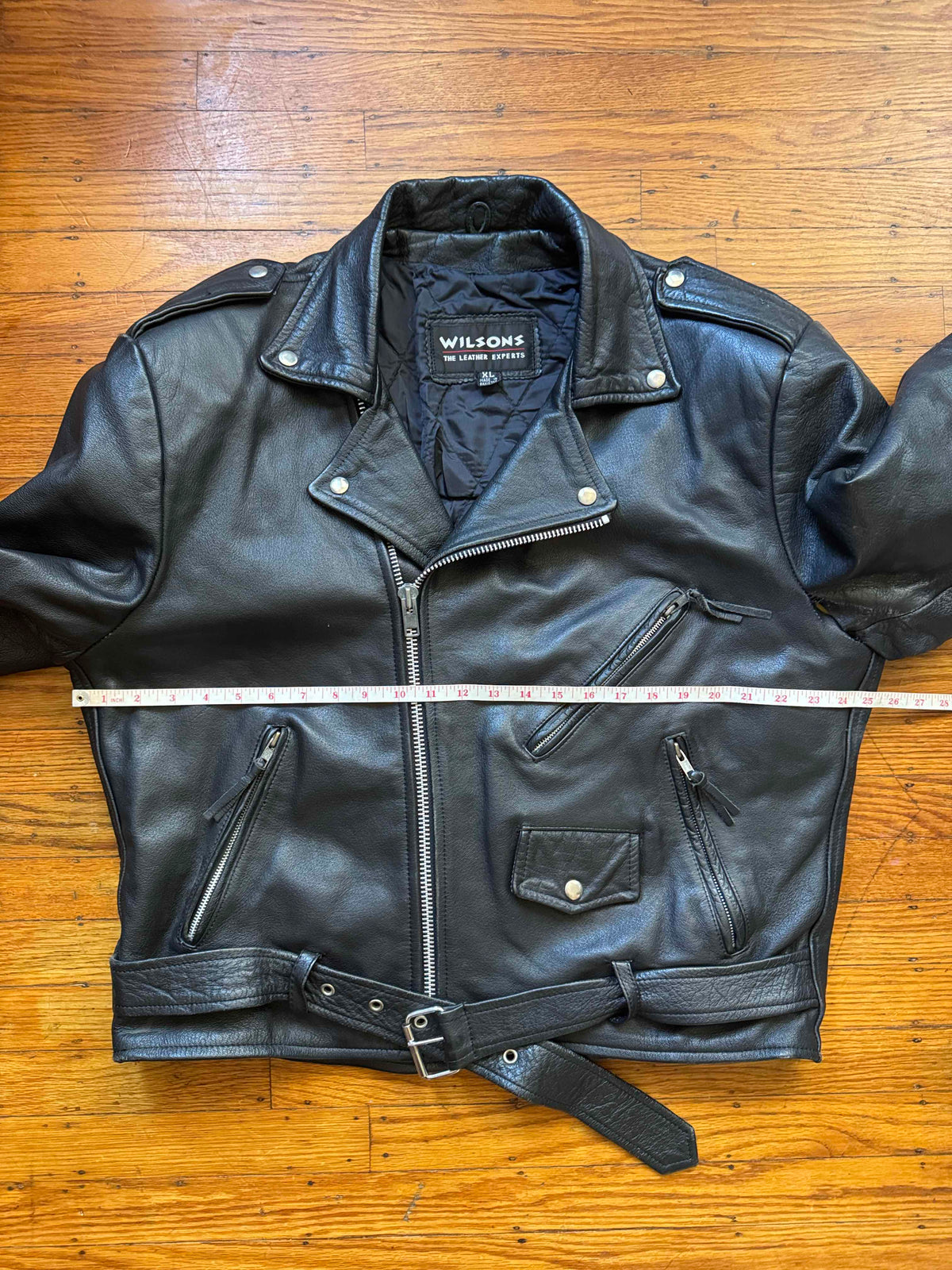 Men's Vintage Black Leather Motorcycle Jacket, XL 48