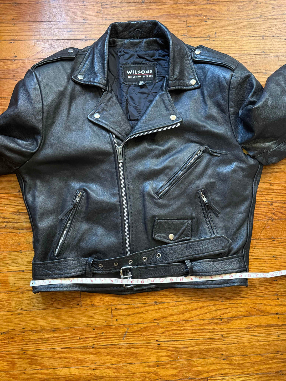 Men's Vintage Black Leather Motorcycle Jacket, XL 48