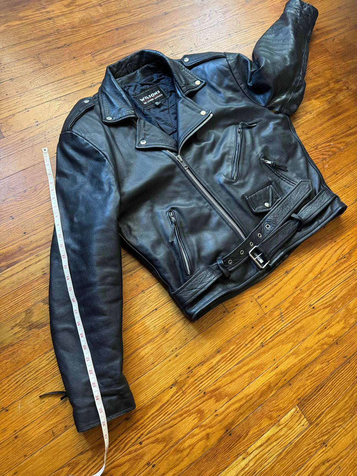 Men's Vintage Black Leather Motorcycle Jacket, XL 48