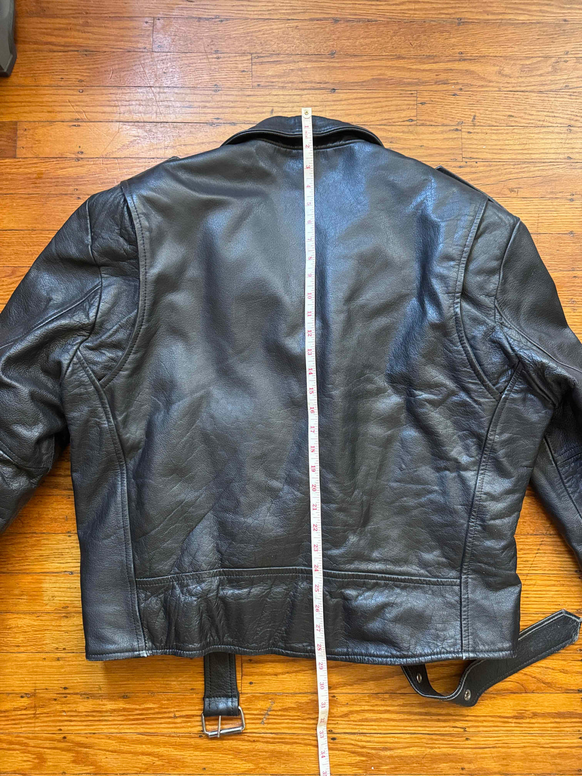 Men's Vintage Black Leather Motorcycle Jacket, XL 48