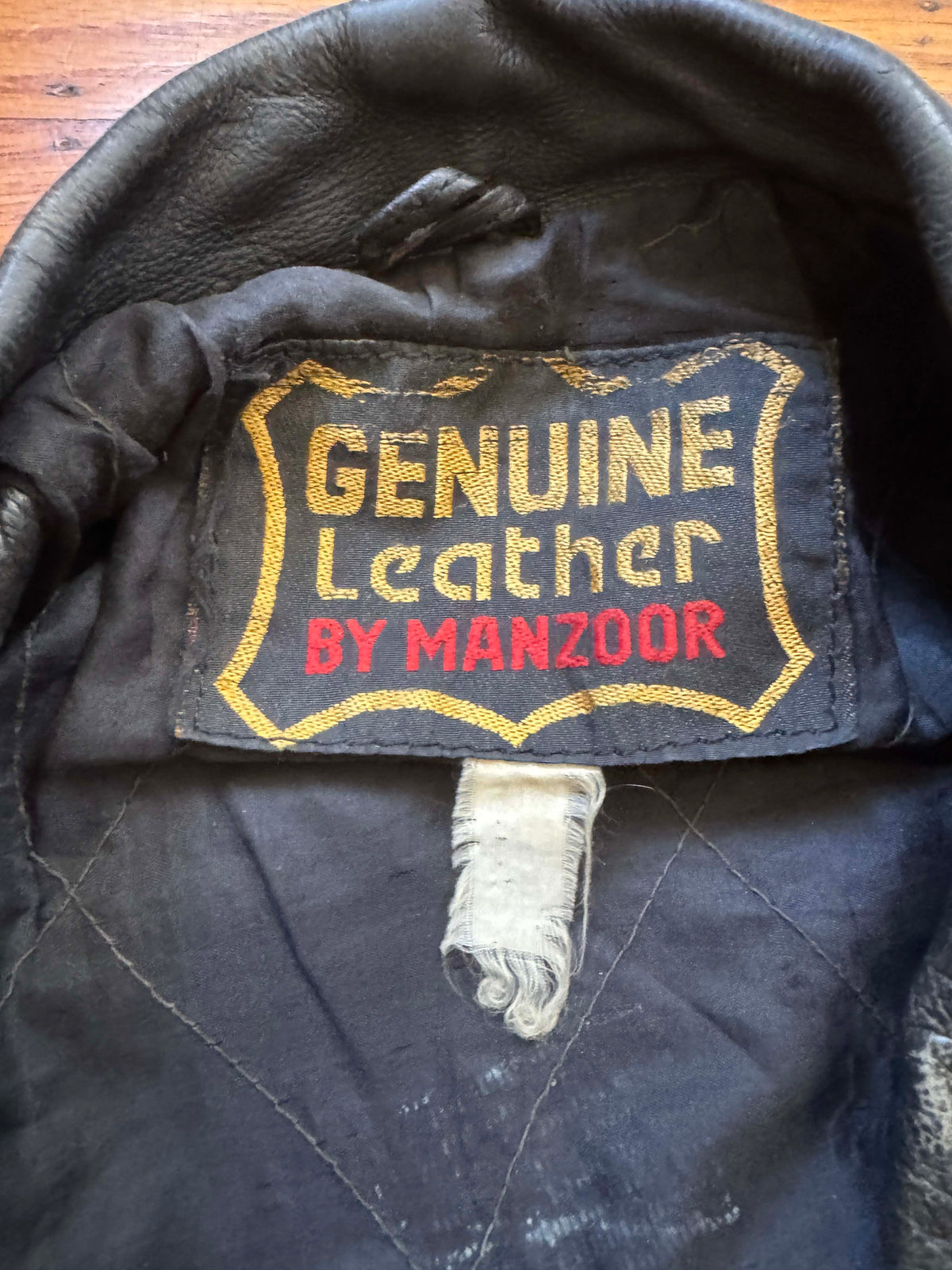 Men's Vintage Black Leather Motorcycle Jacket, M/ 38